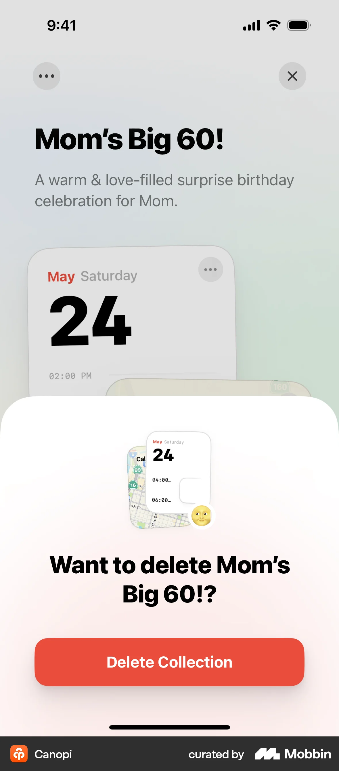 Canopi iOS Delete screen