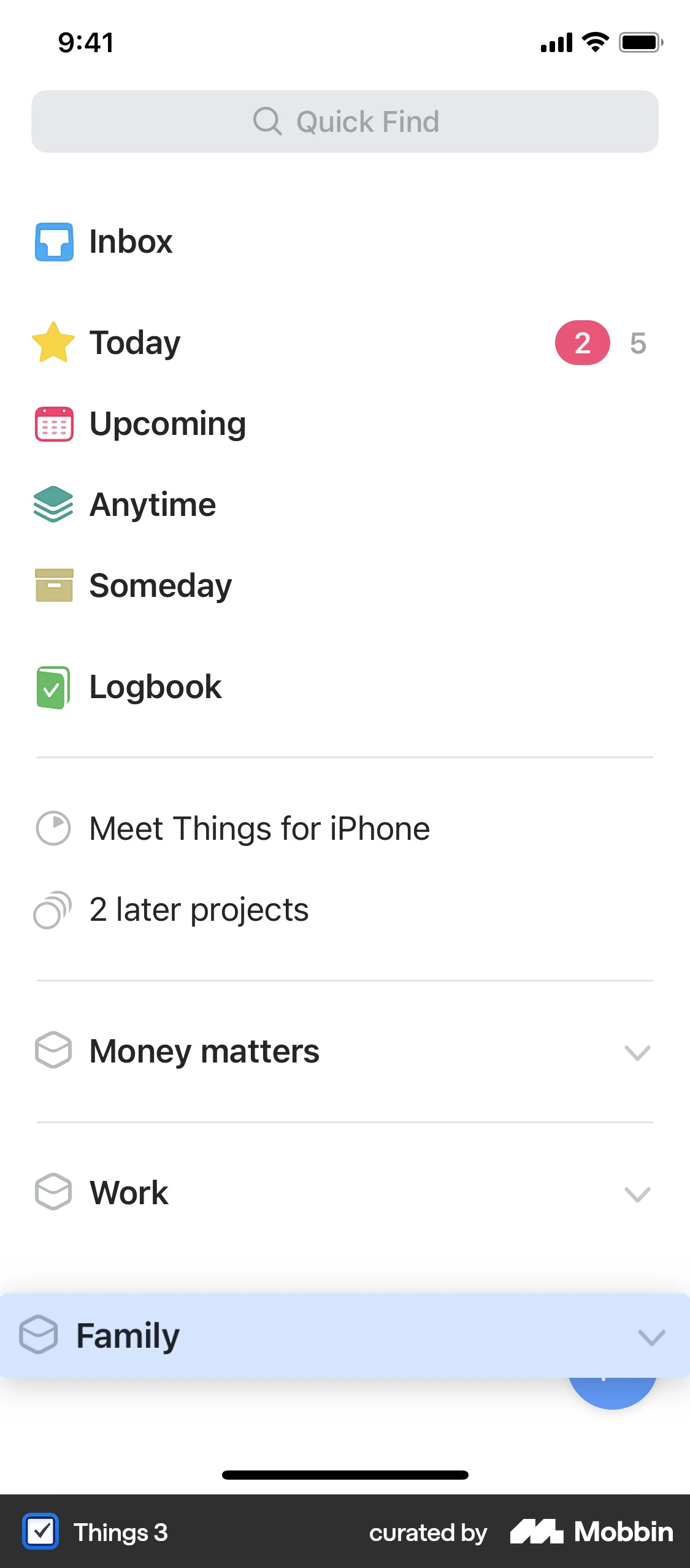Things 3 iOS Reorder screen