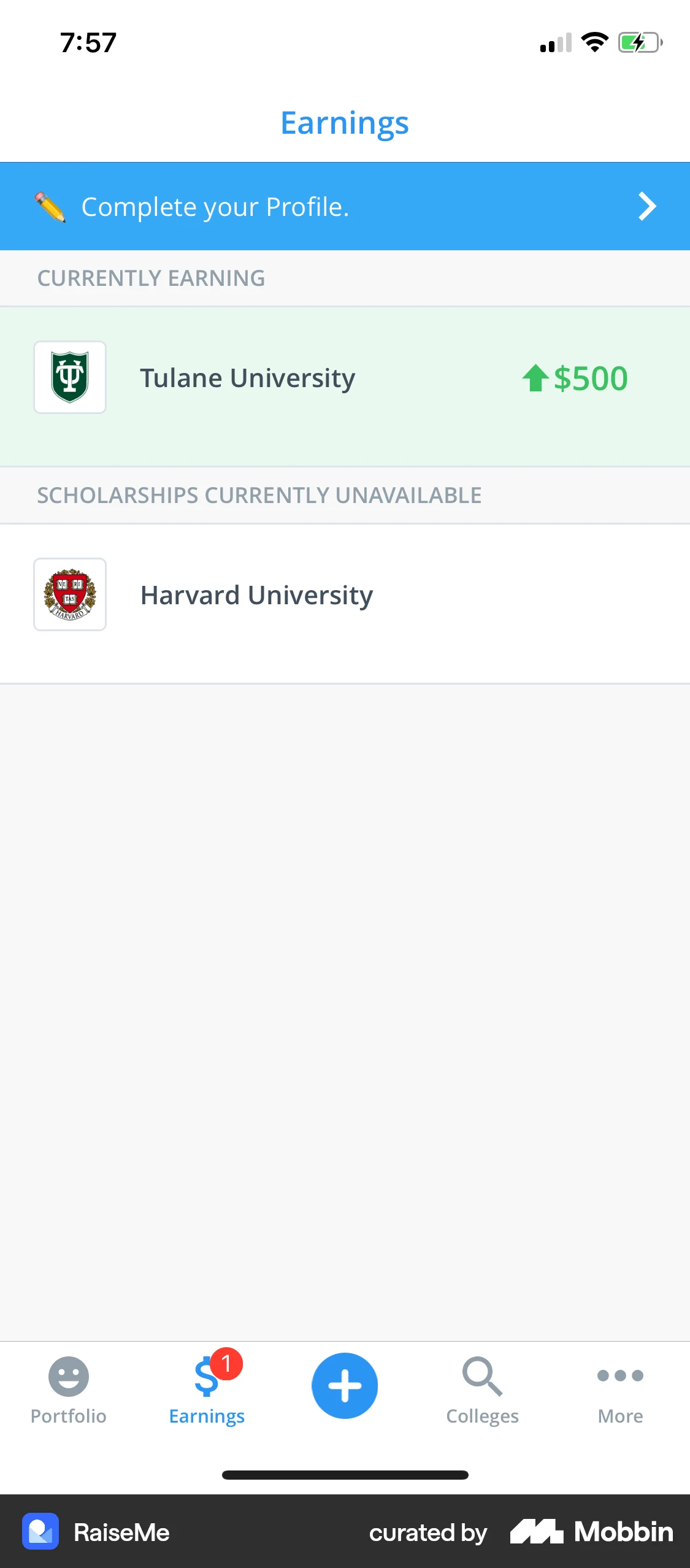 RaiseMe iOS Other Content screen