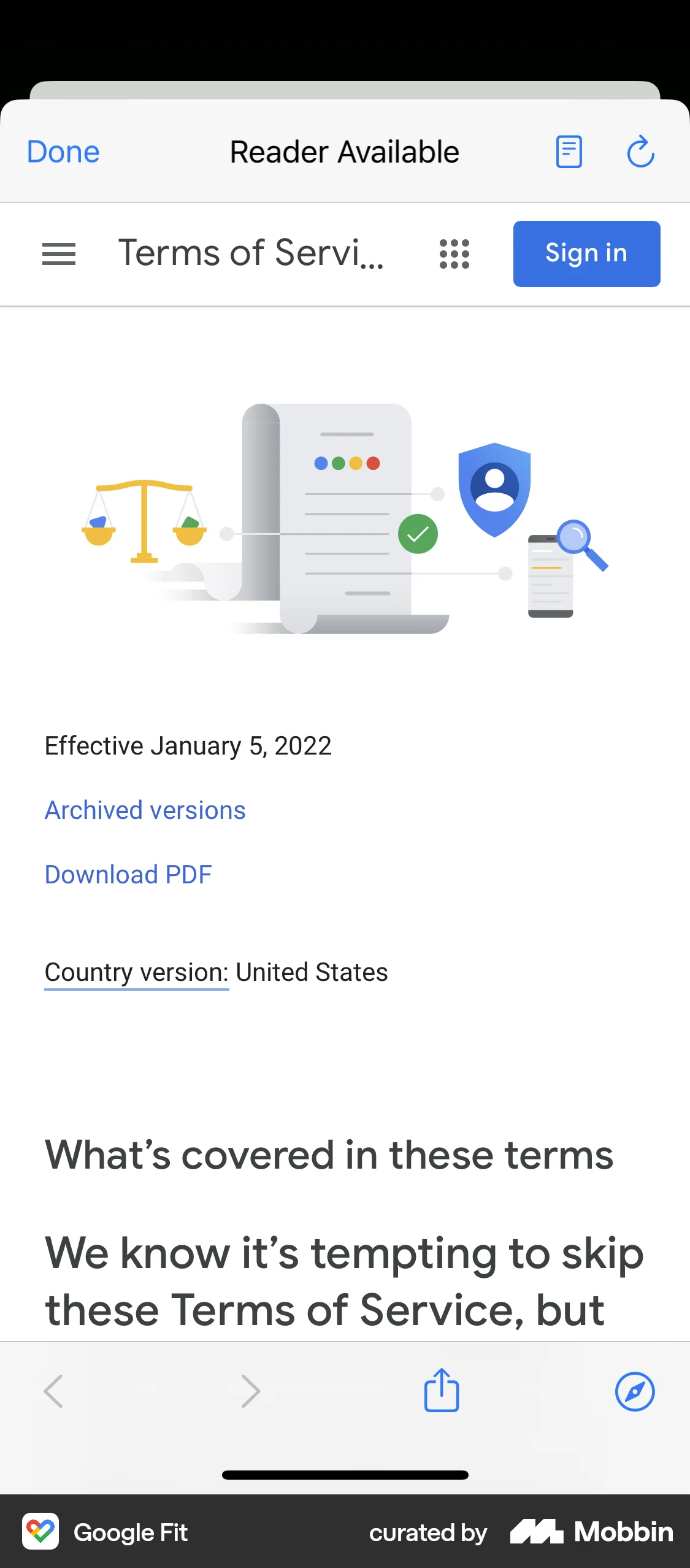 Google Fit iOS Terms & Conditions screen