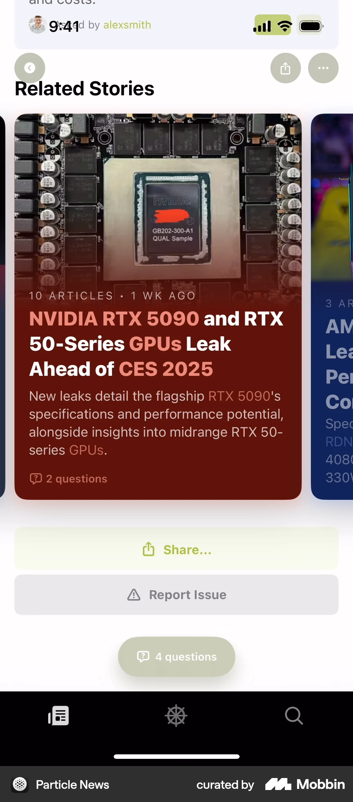 Particle News iOS Suggestions & Similar Items screen