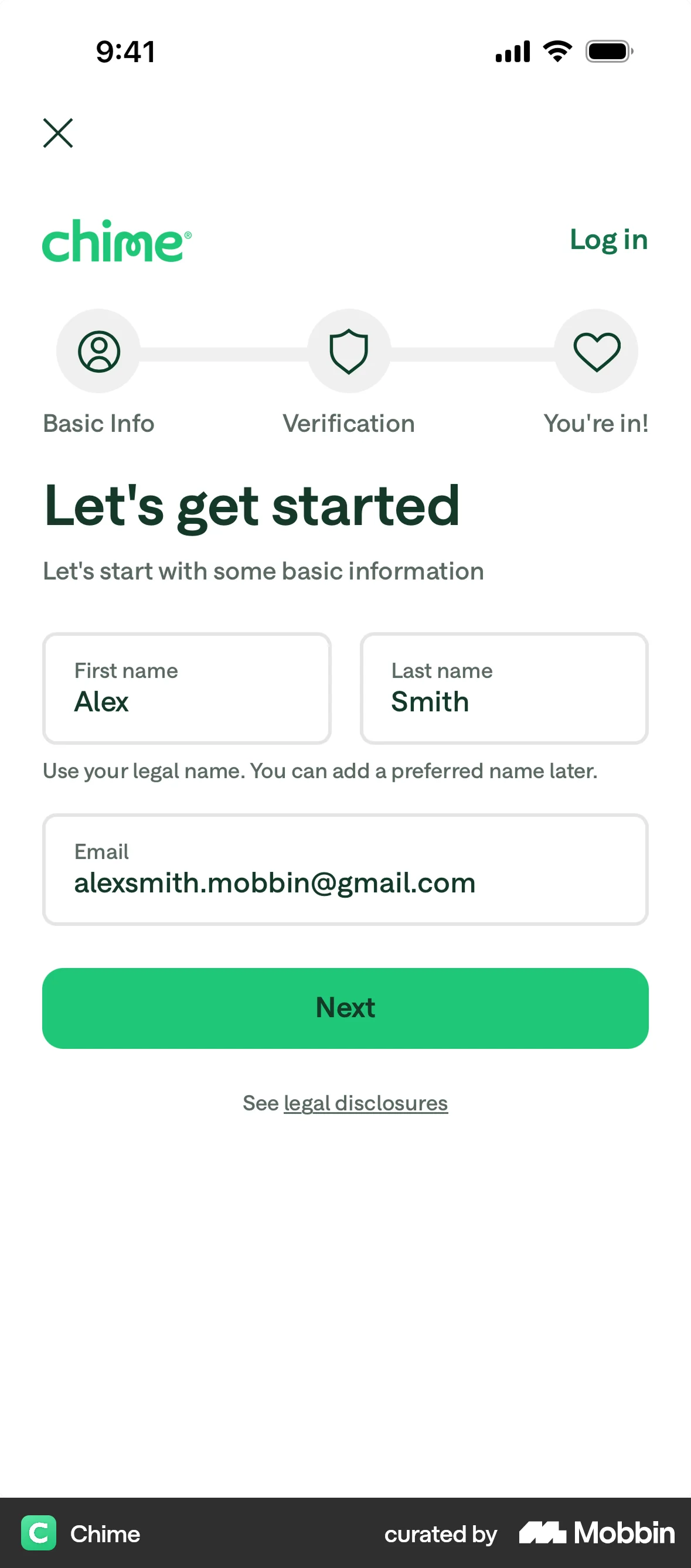 Chime Onboarding screen