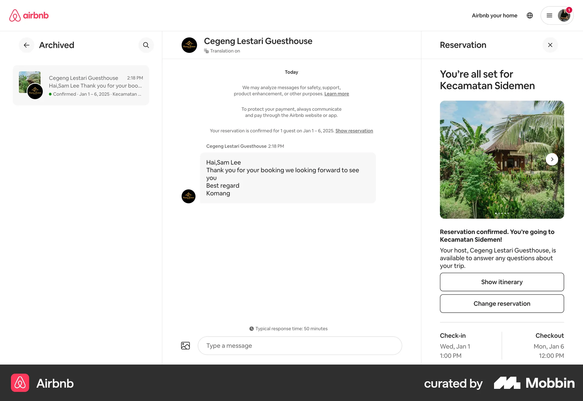 Airbnb Web Trash & Archive screen