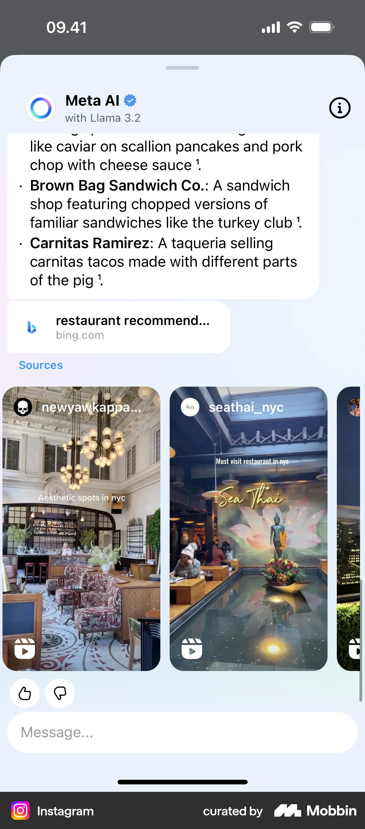 Instagram iOS Chat Bot screen