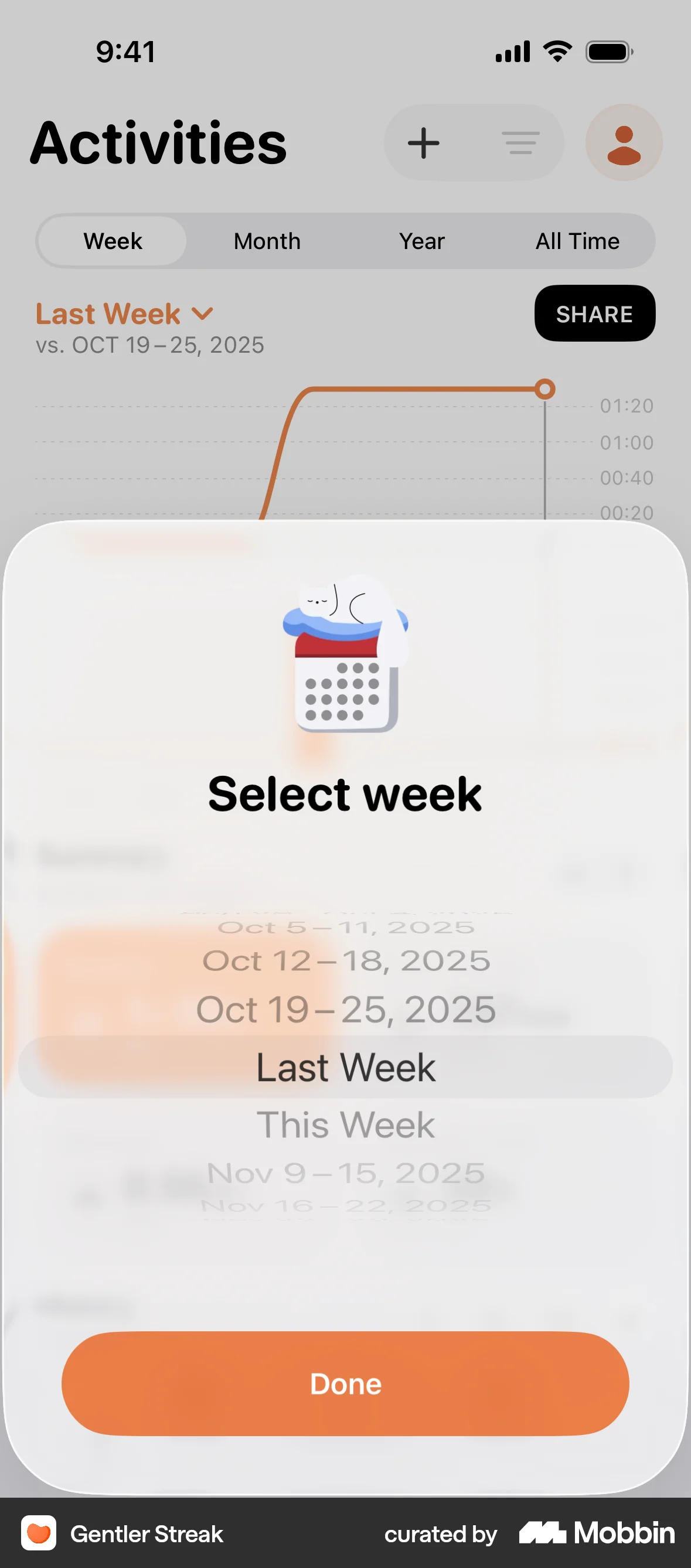 Gentler Streak iOS Pie Chart UI screen