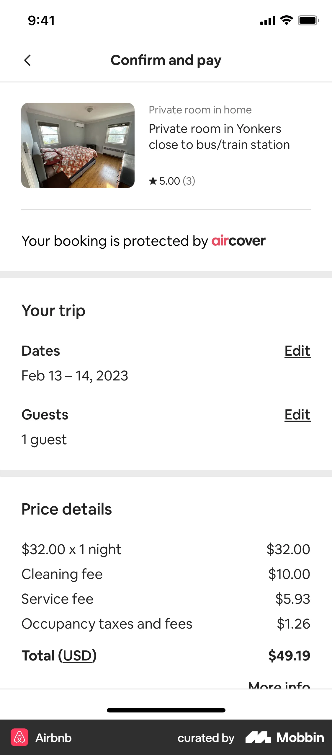 Airbnb iOS Checkout screen