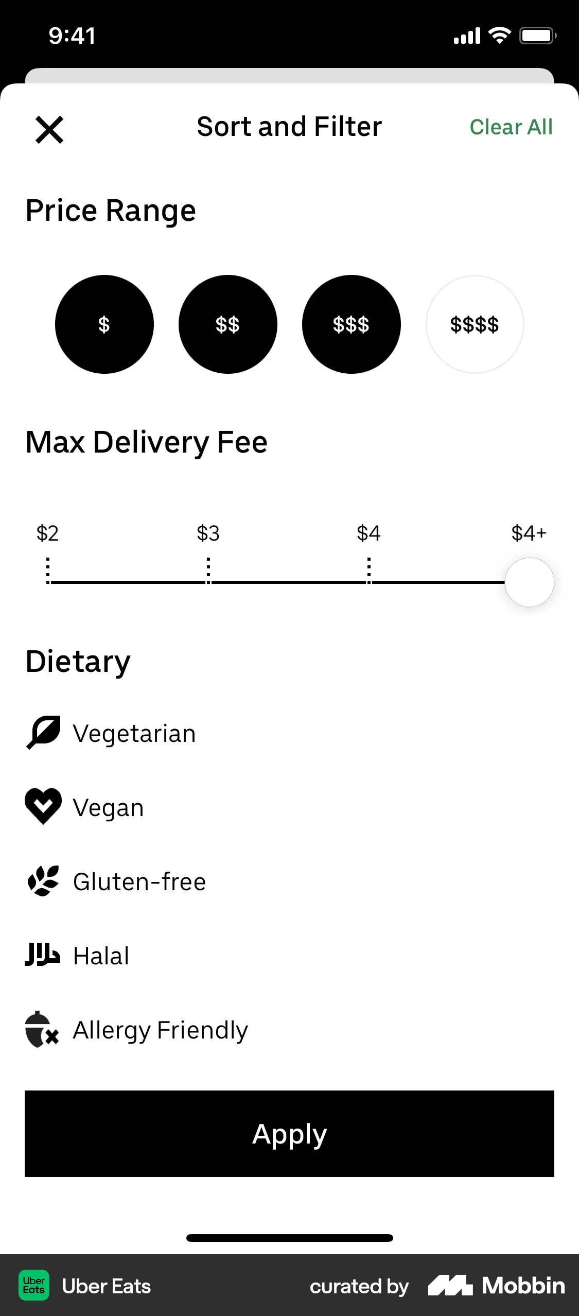 Uber Eats iOS screen containing Slider UI element
