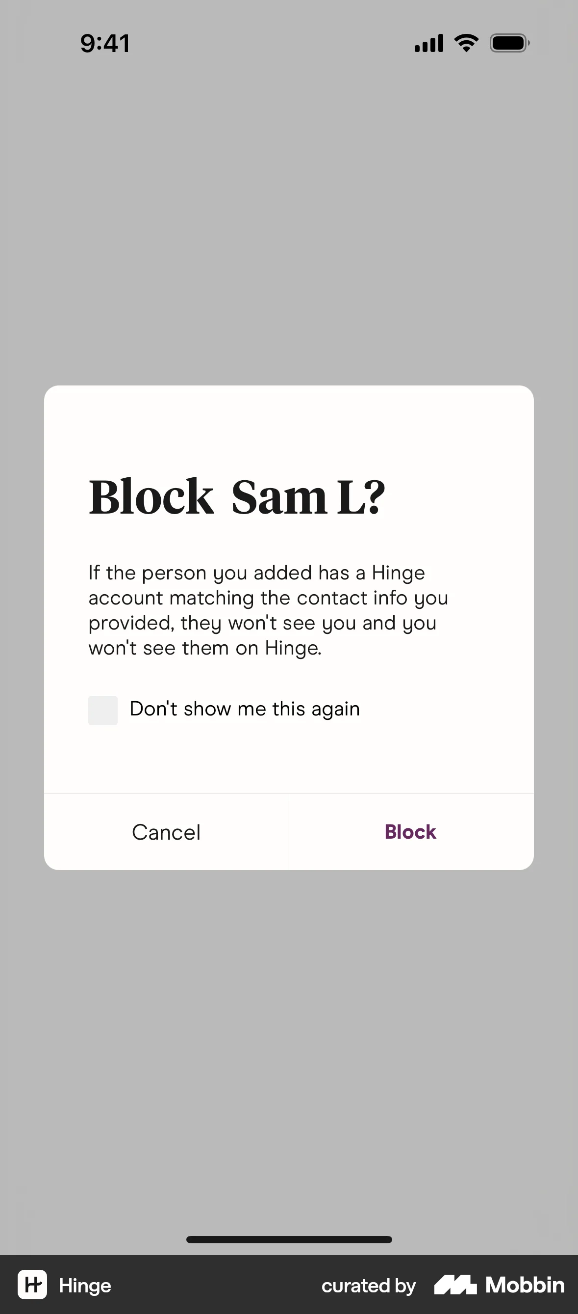 Hinge iOS Ban & Block screen