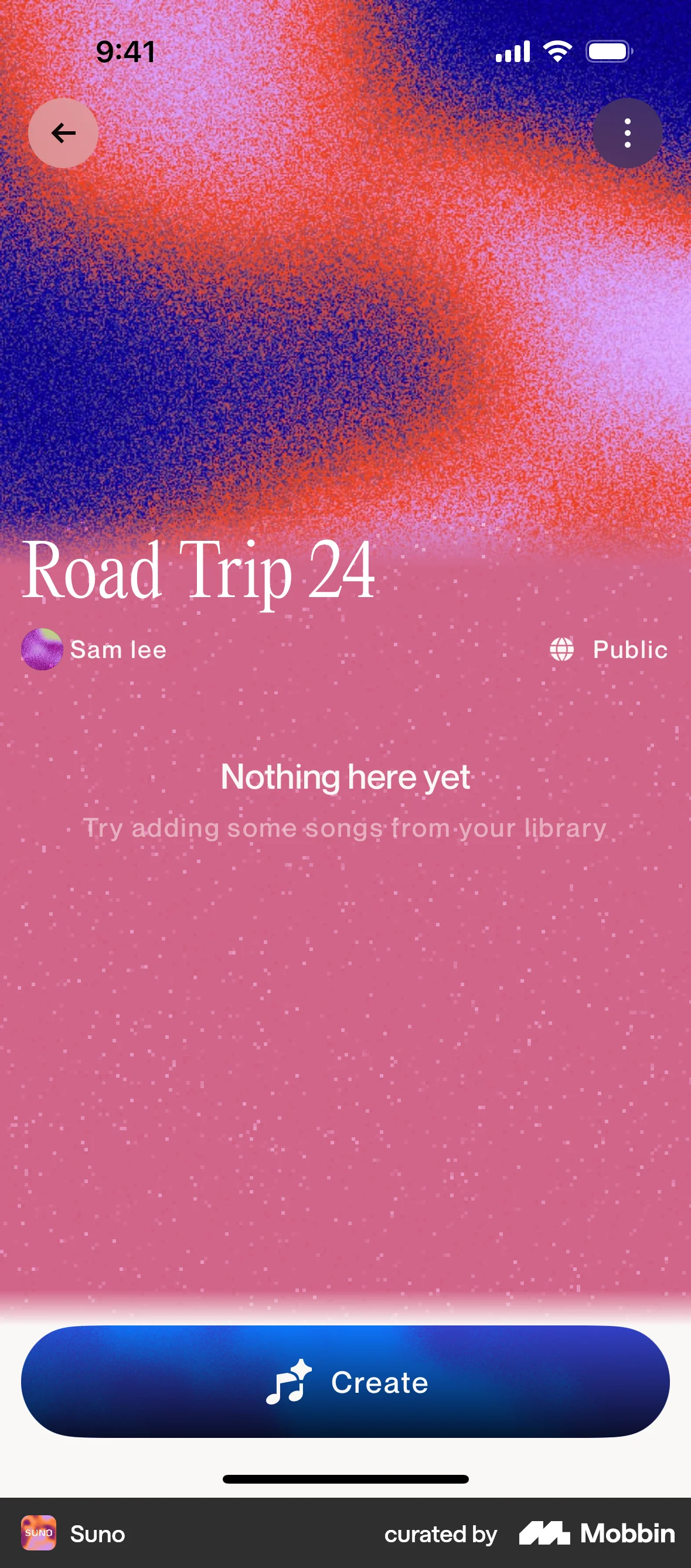 Suno iOS Playlists screen