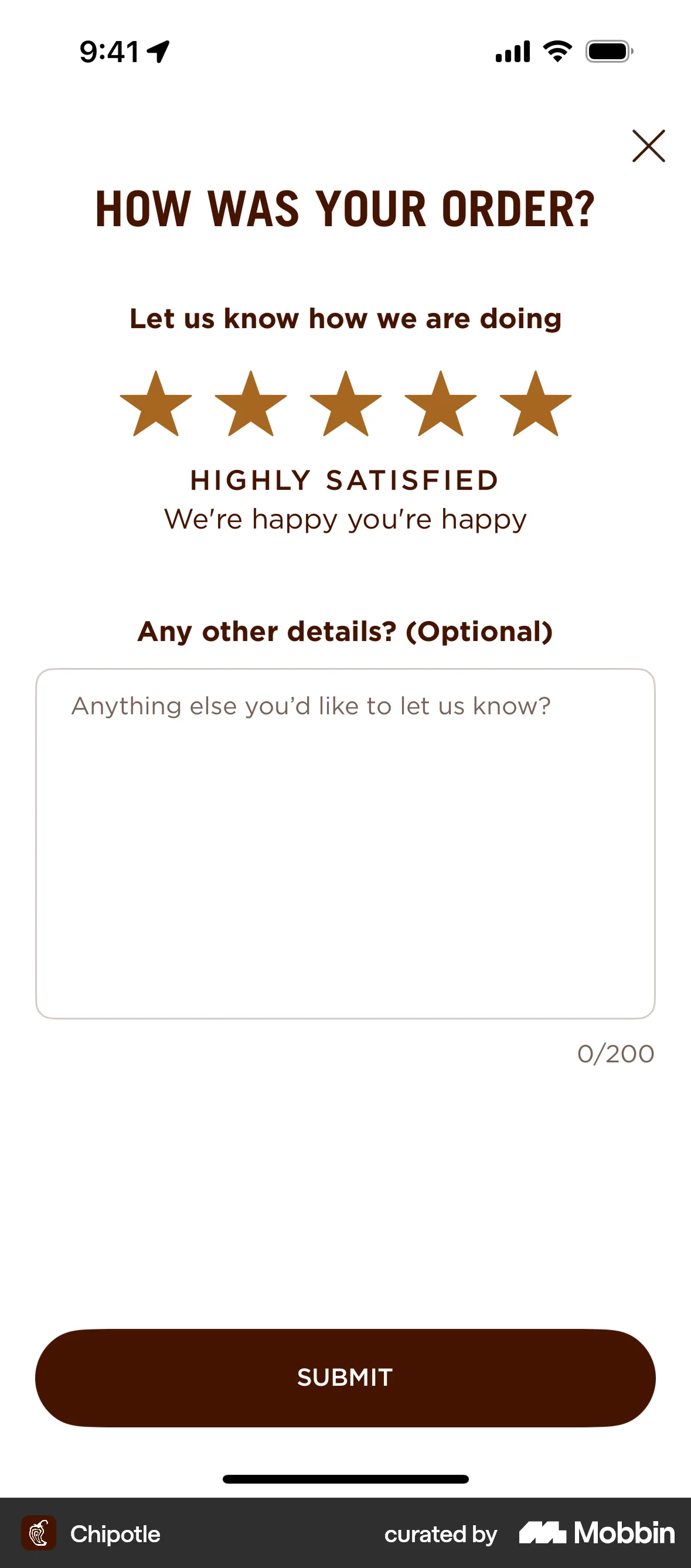 Chipotle iOS Reviews & Ratings screen
