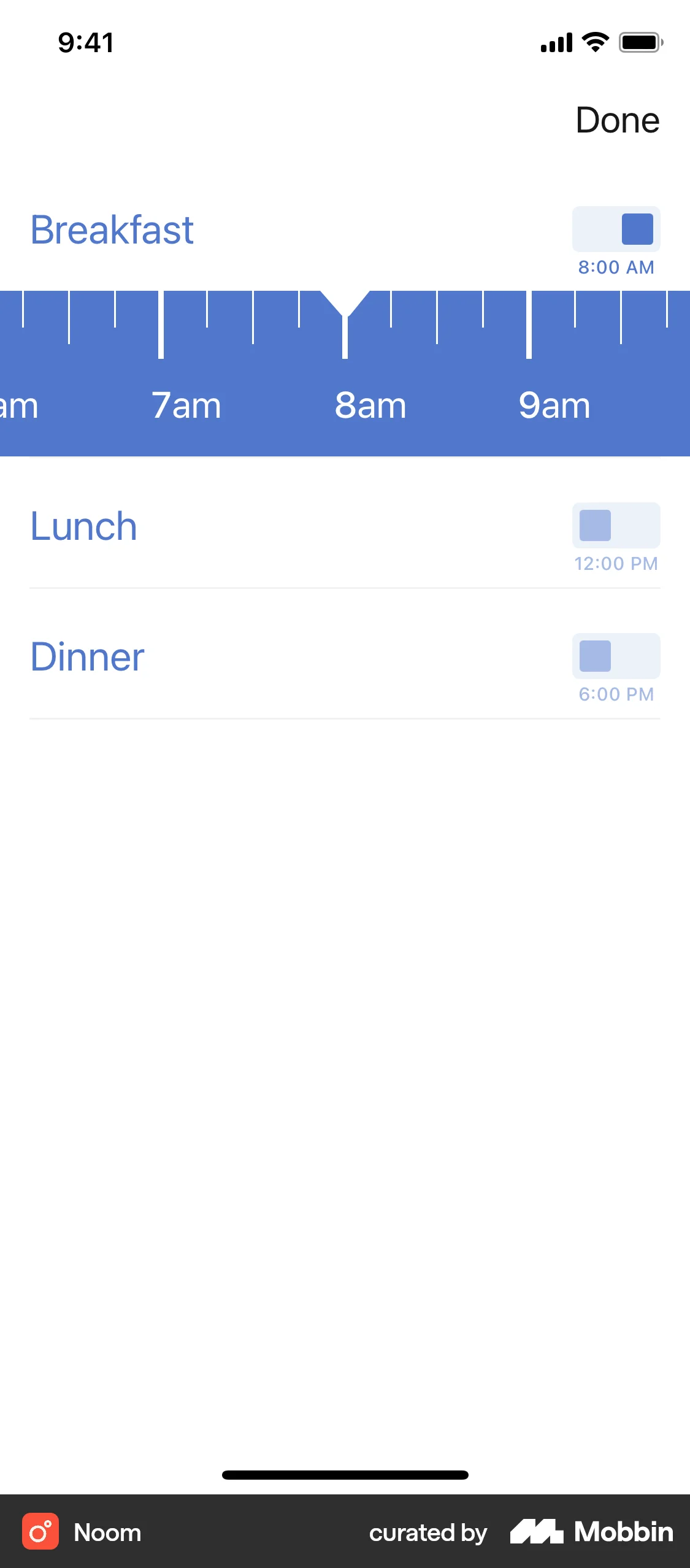 Noom iOS screen containing Slider UI element
