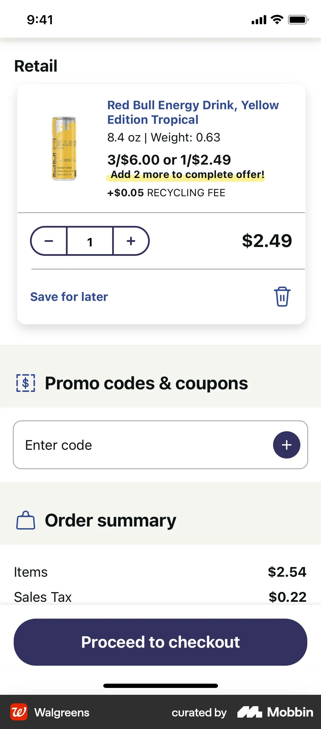 Walgreens iOS Mobile Shopping Cart screen