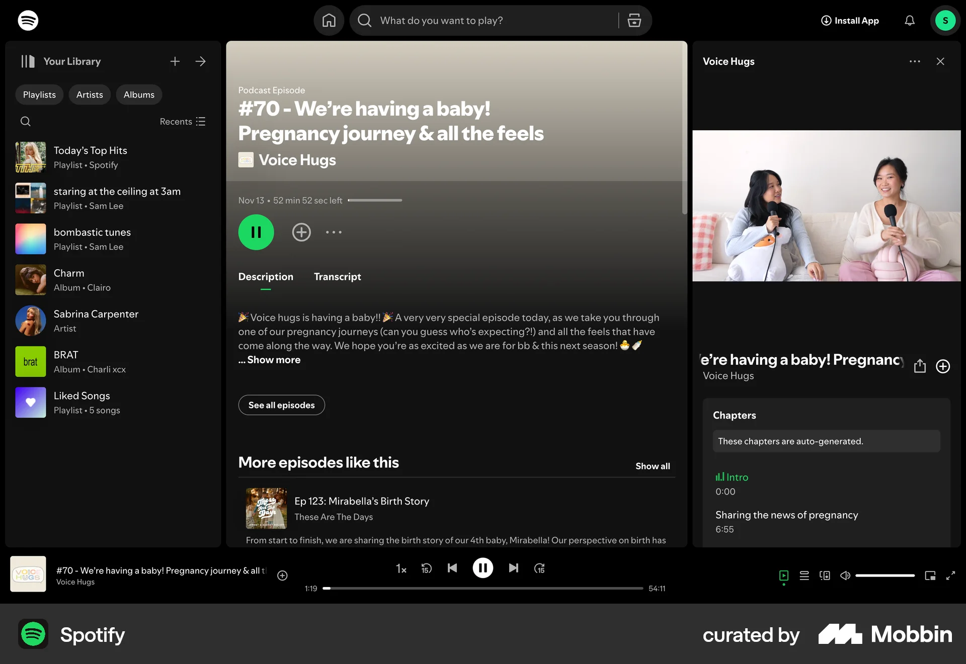 Spotify Web Song & Podcast Detail screen