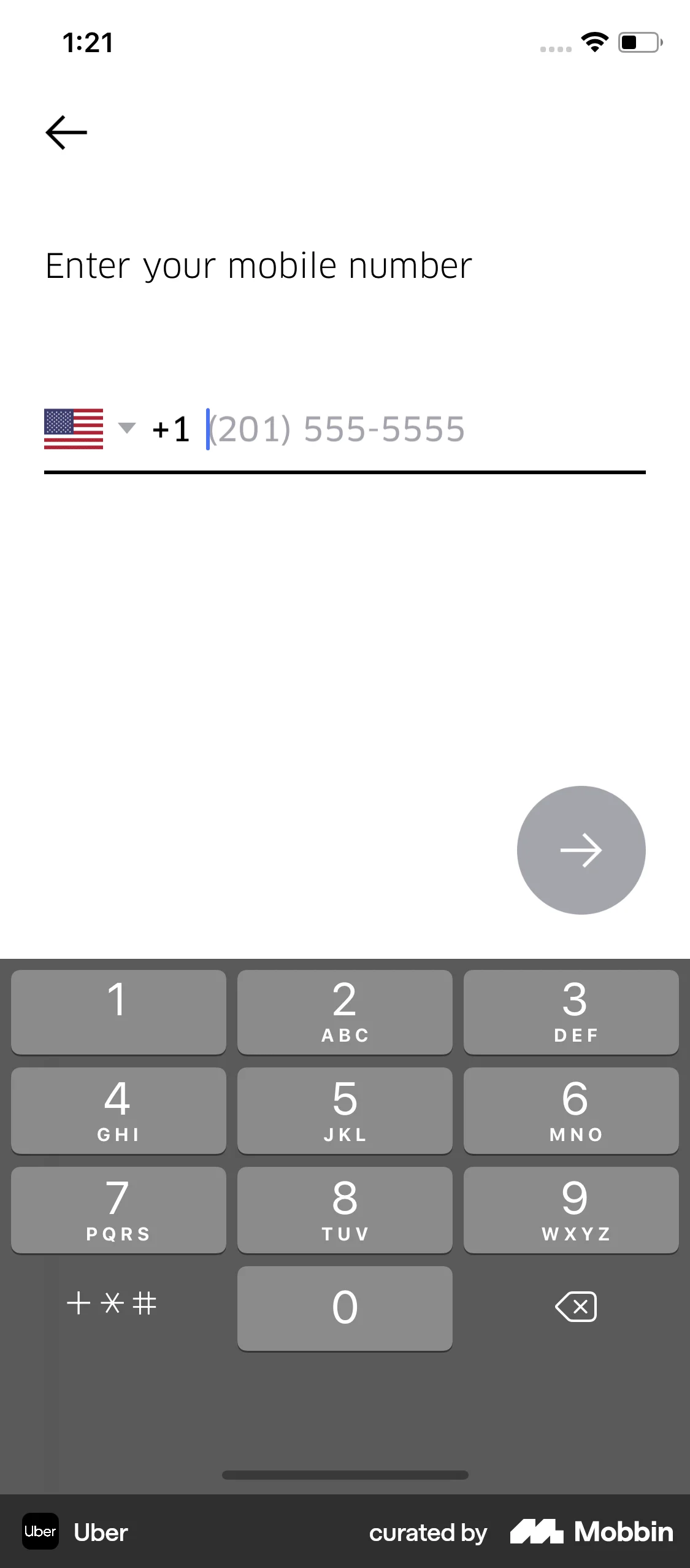 Uber iOS Signup screen