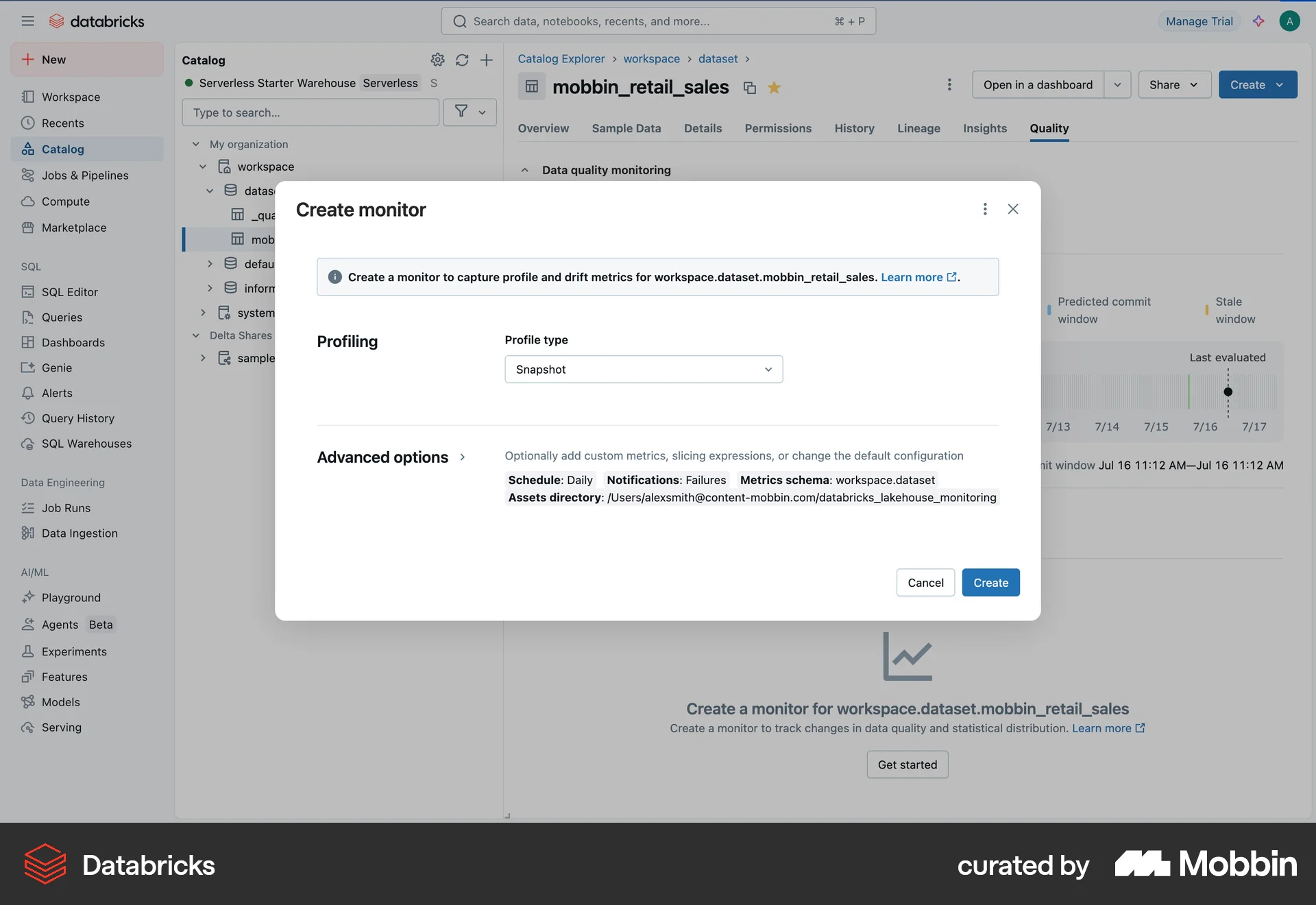 Databricks Web screen containing Dialog UI element