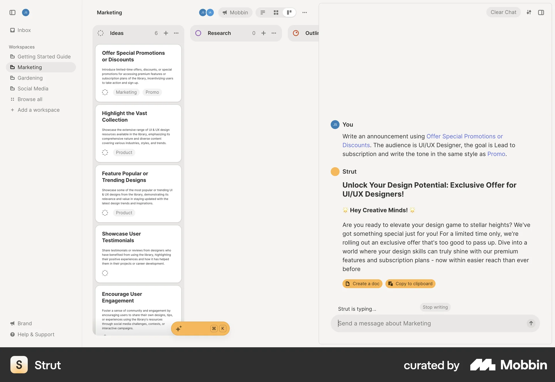 Strut Web screen containing Segmented Control UI element