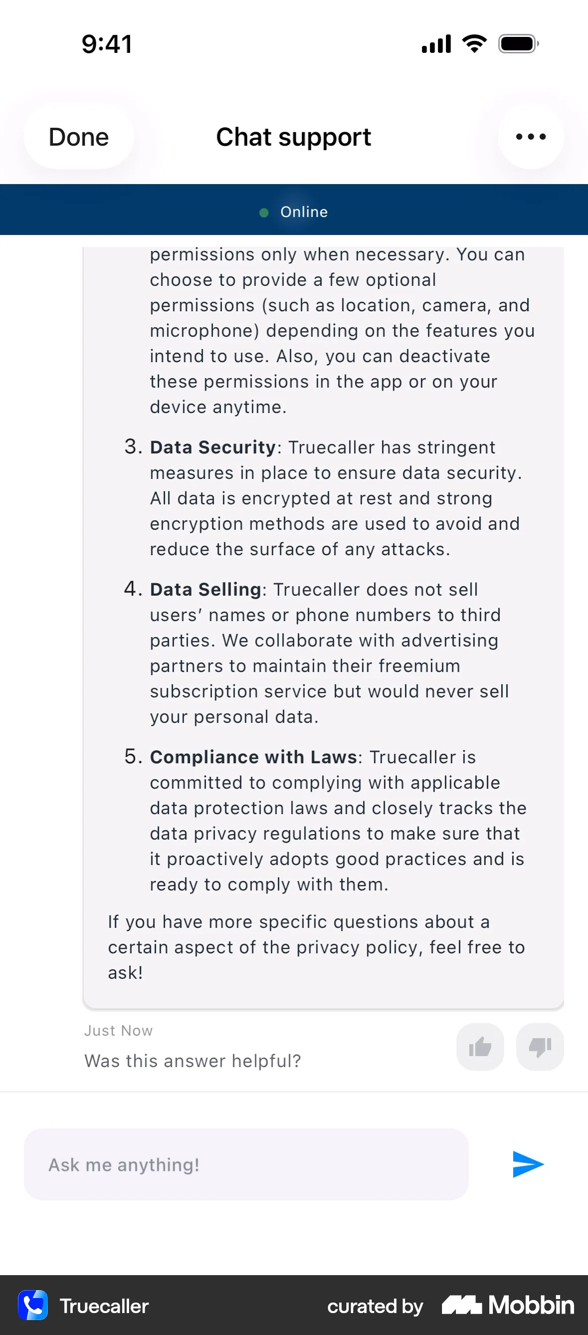 Truecaller iOS Feedback screen