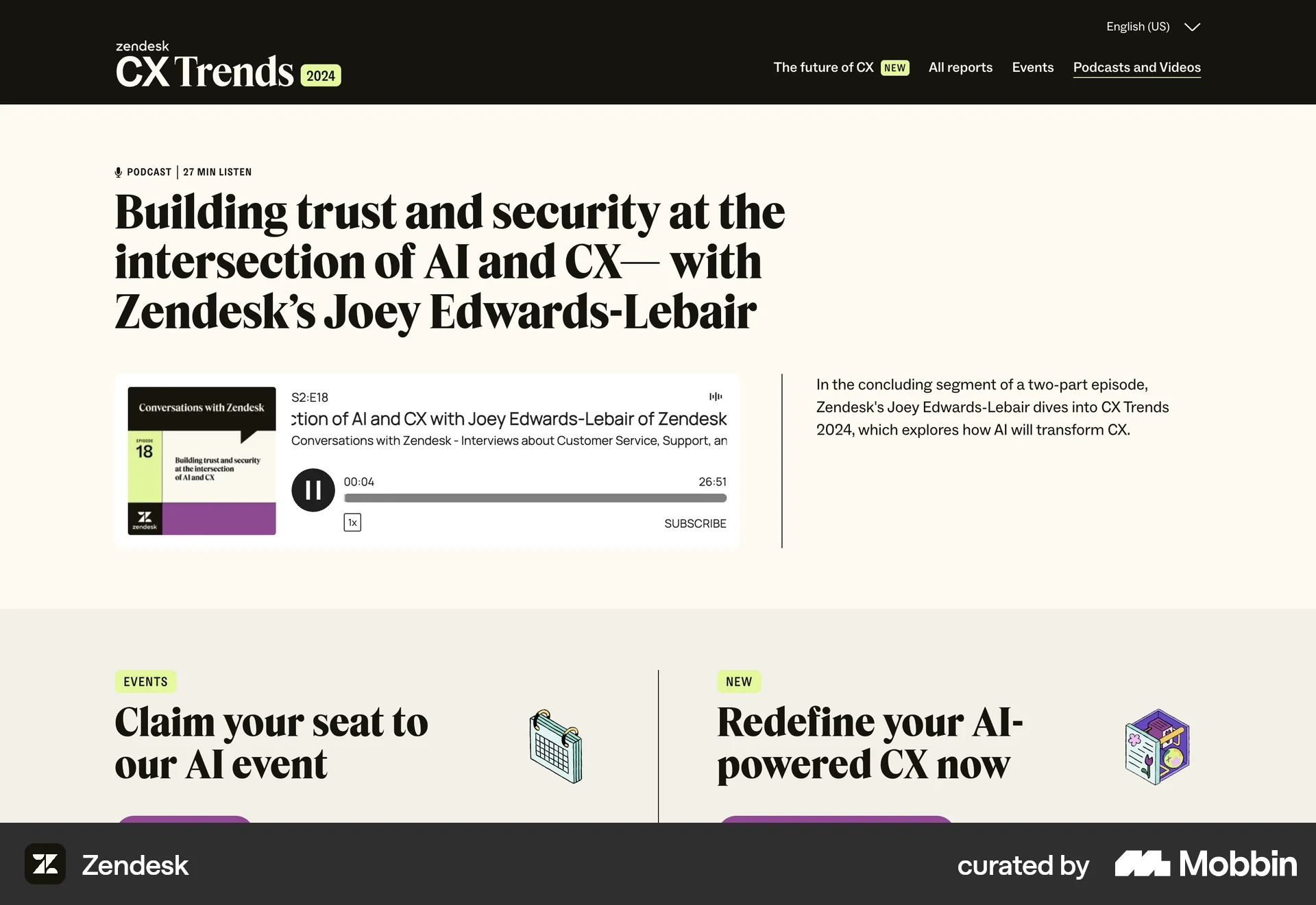 Zendesk Web Song & Podcast Detail screen