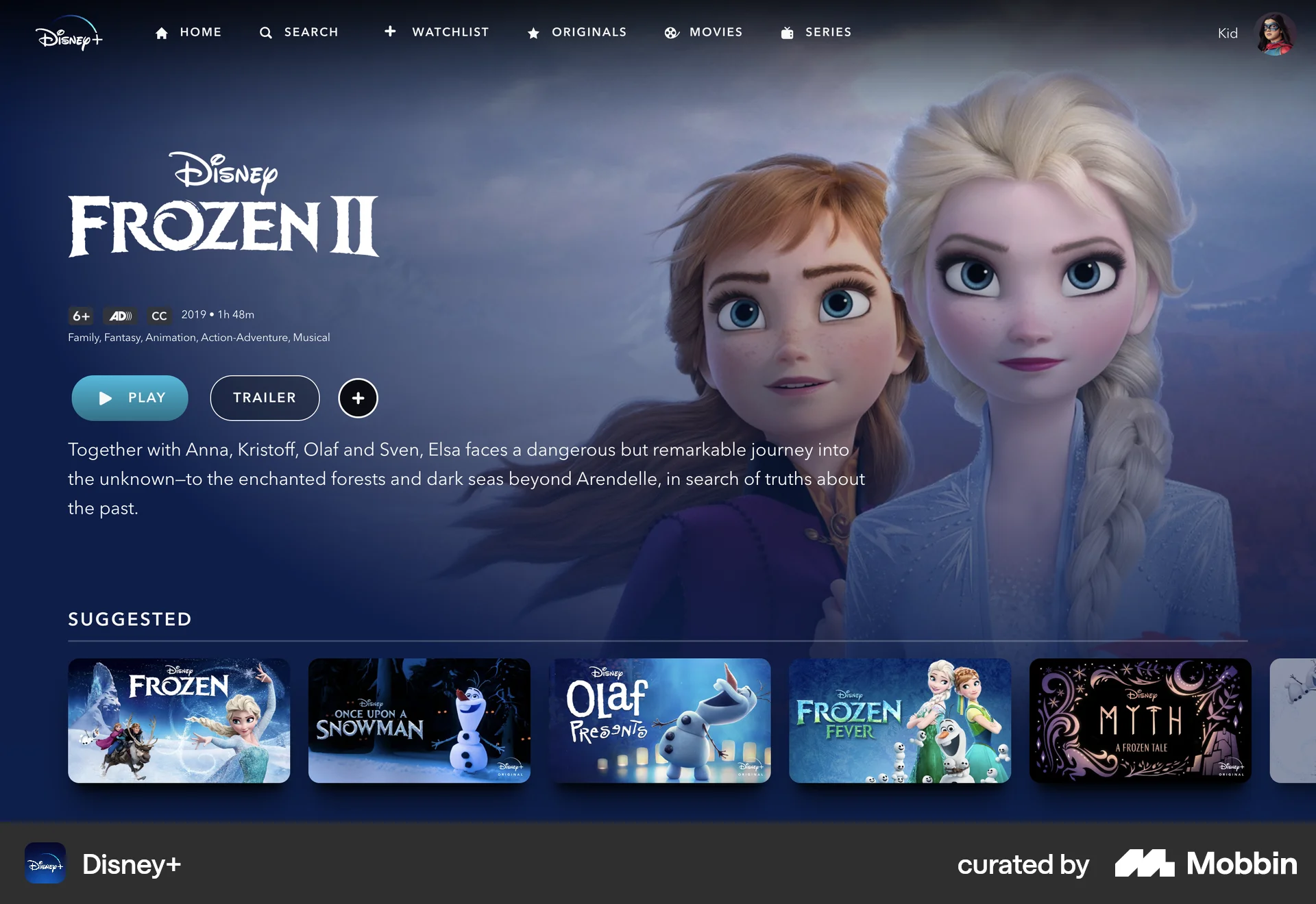 Disney+ Web TV Show & Movie Detail screen