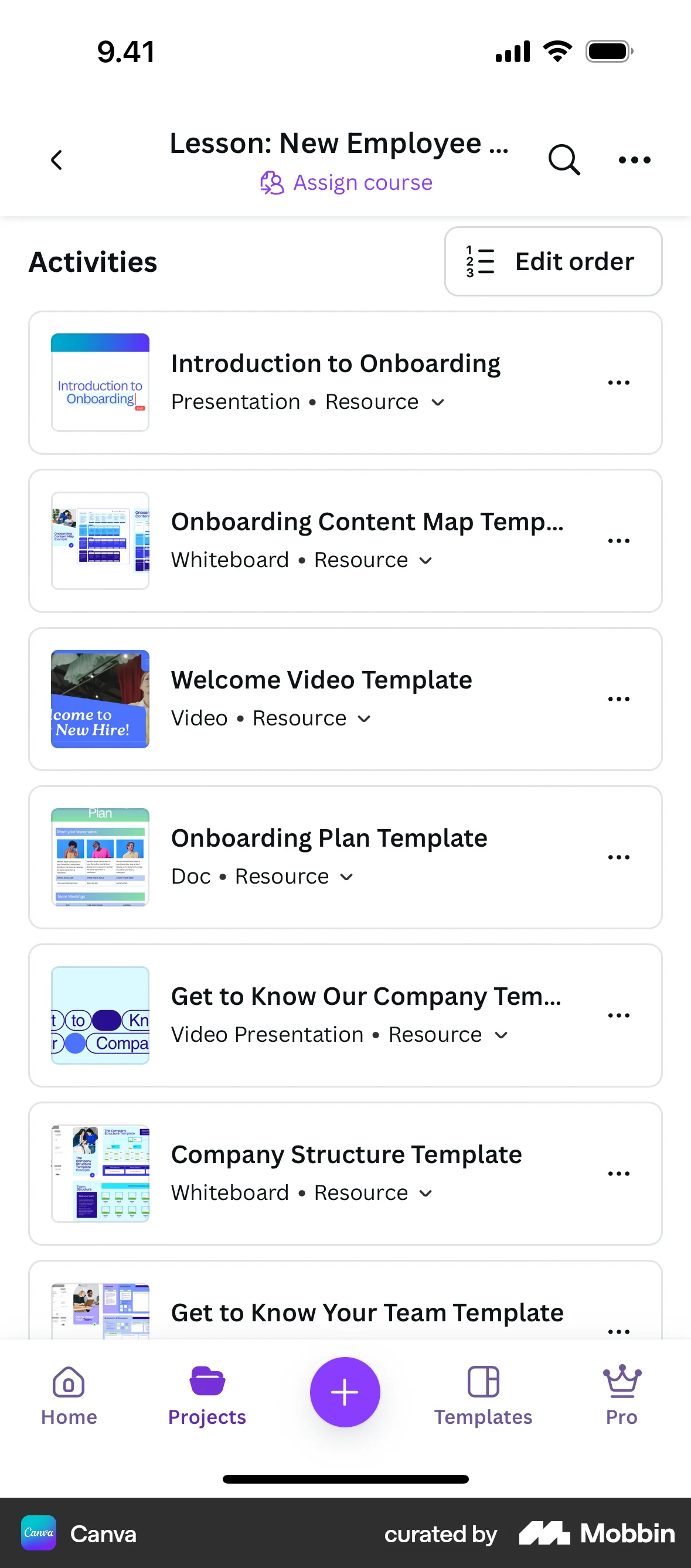 Canva iOS Class & Lesson Detail screen