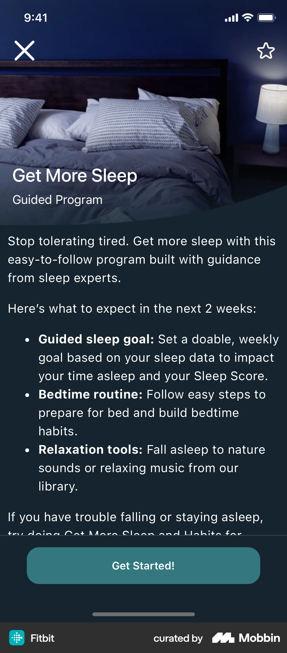 Fitbit iOS Class & Lesson Detail screen