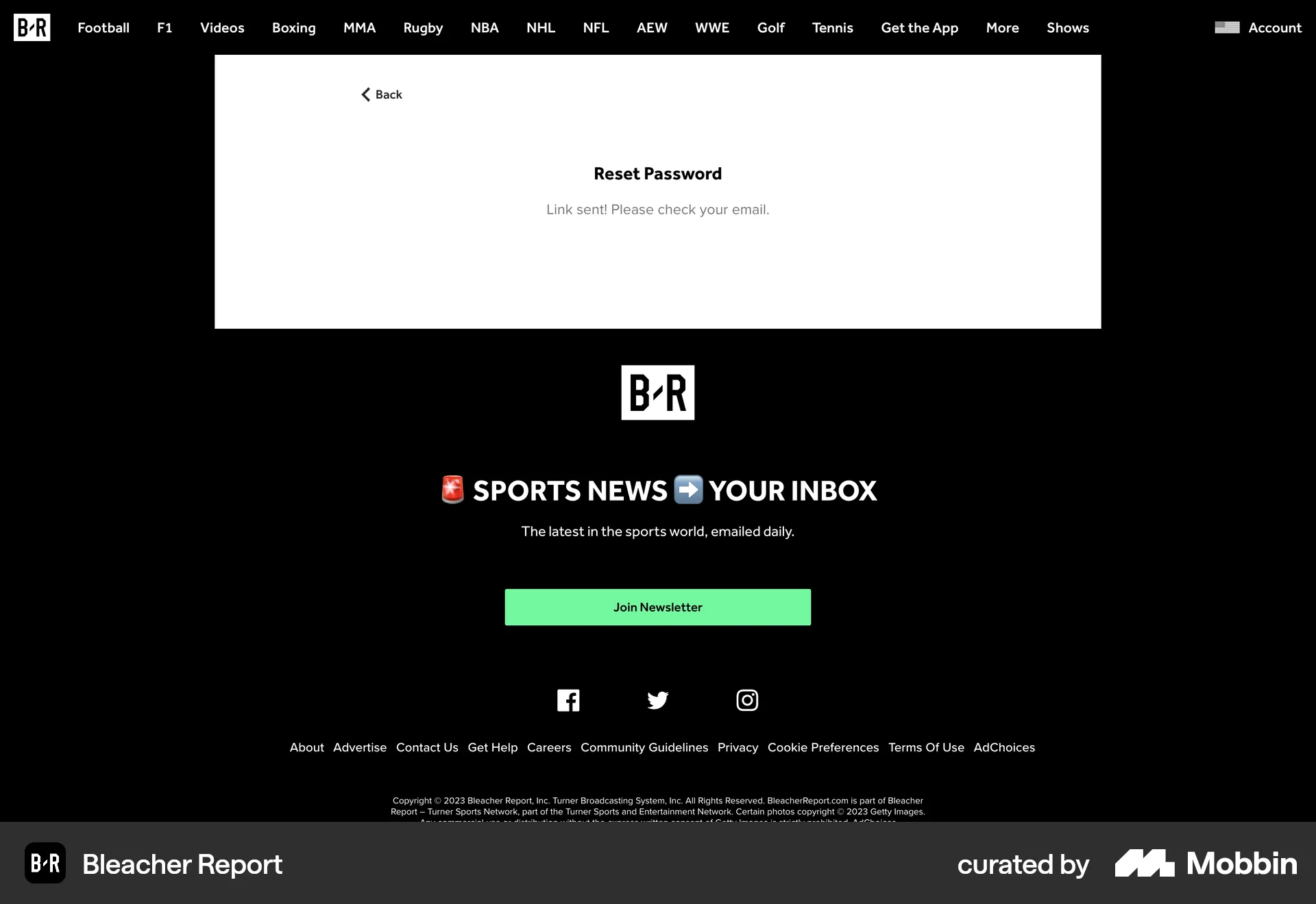 Bleacher Report Web Sports App screen