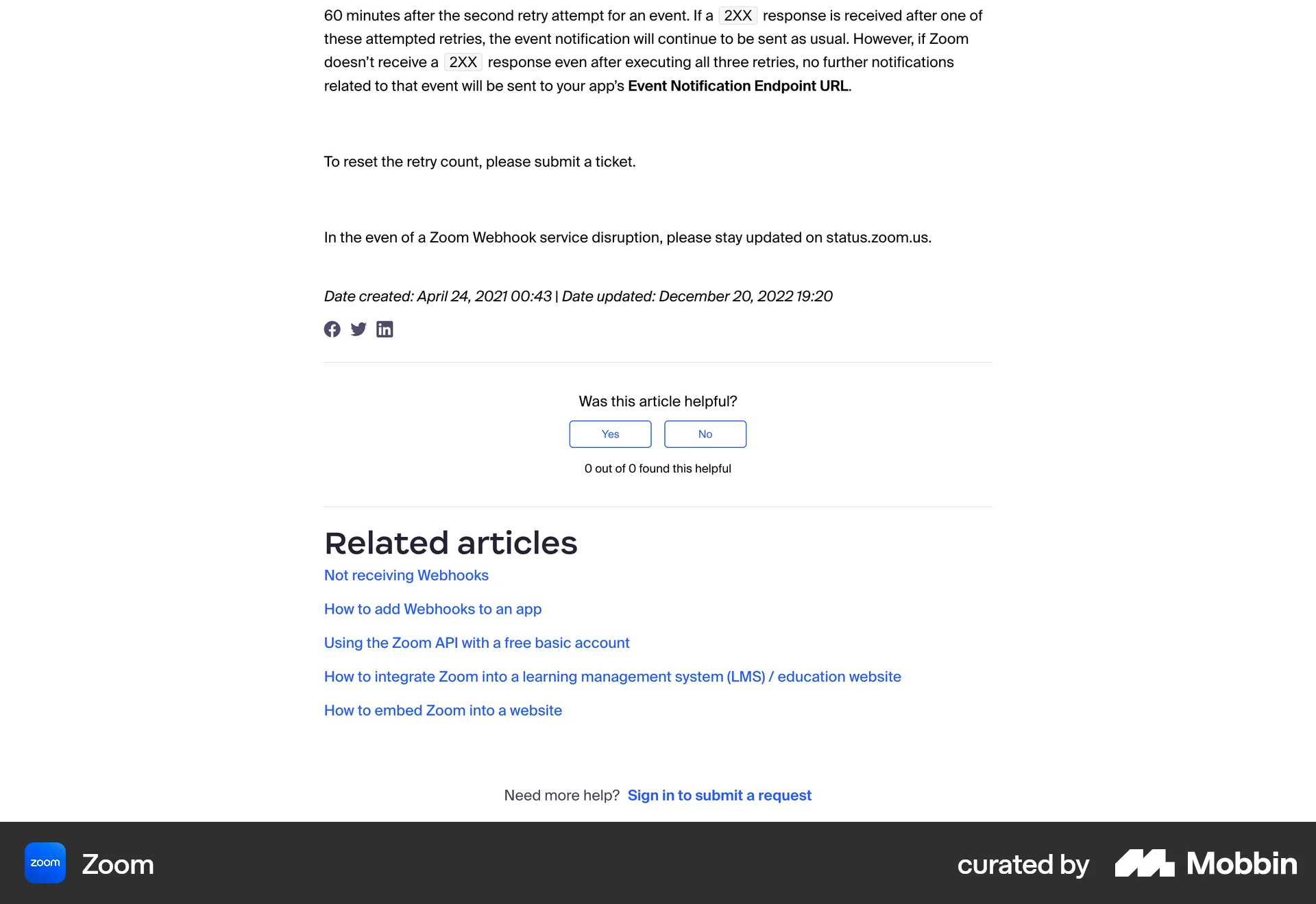 Zoom Web Article Detail screen