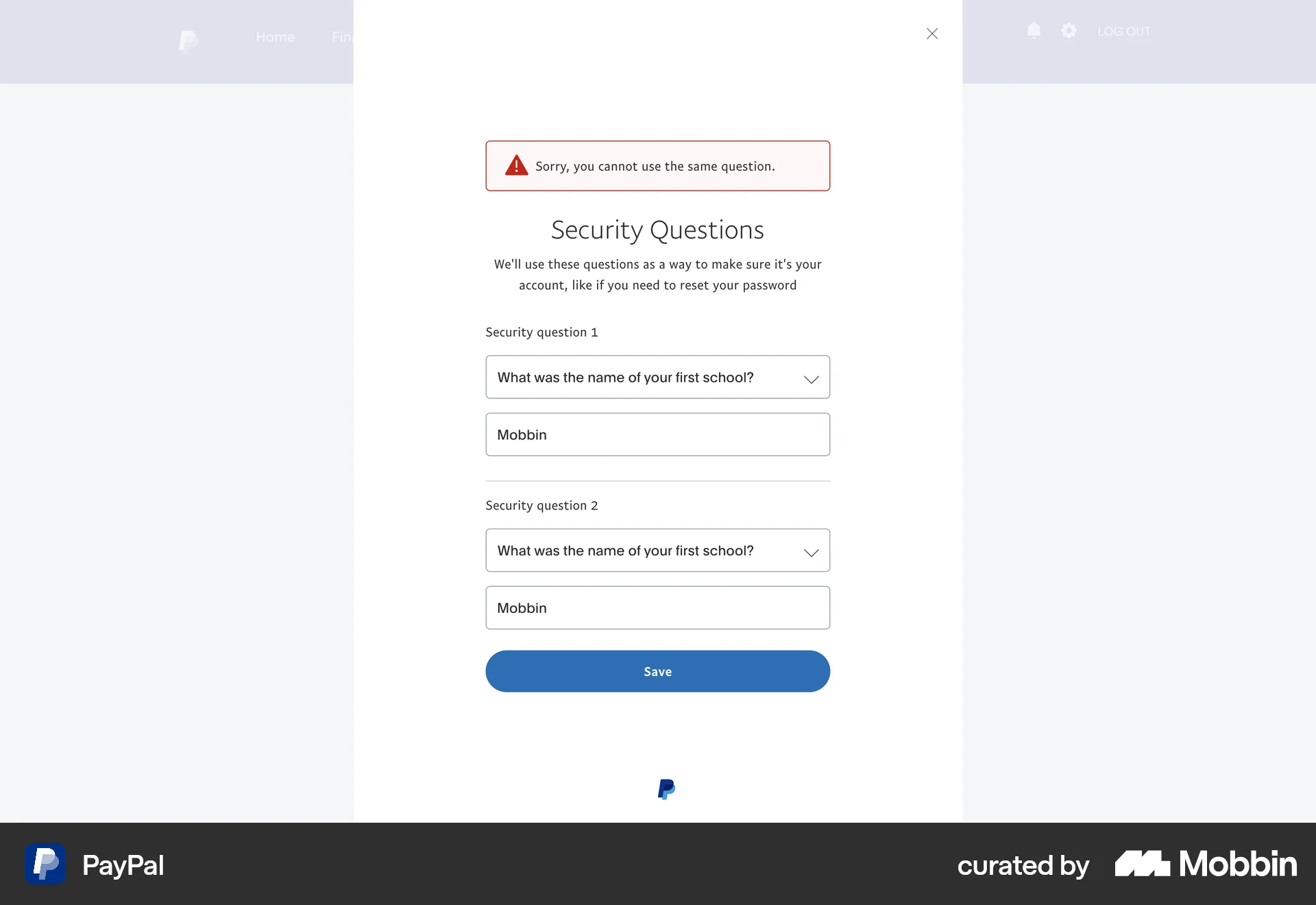 PayPal Web Error screen