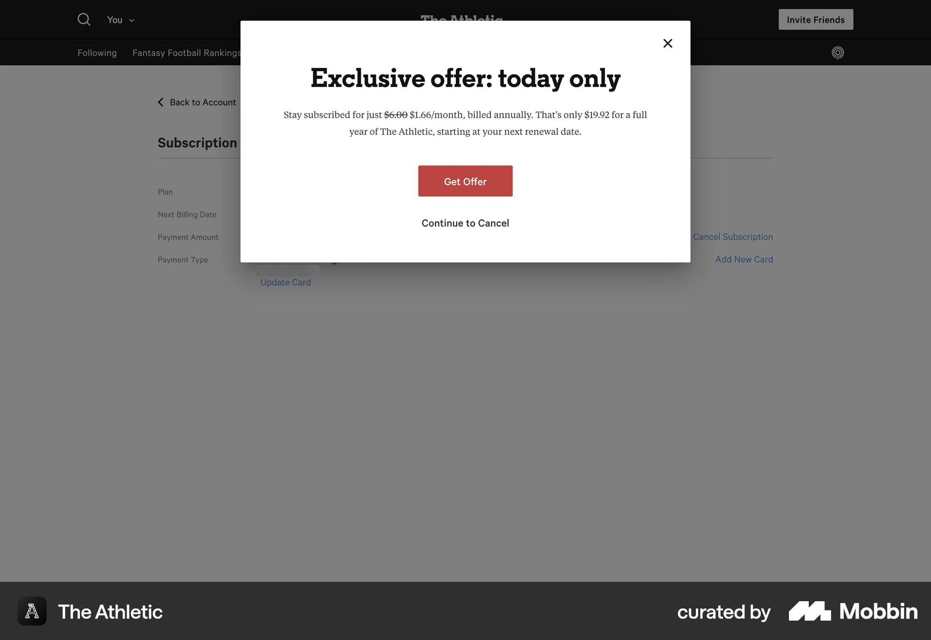 The Athletic Web Cancel screen