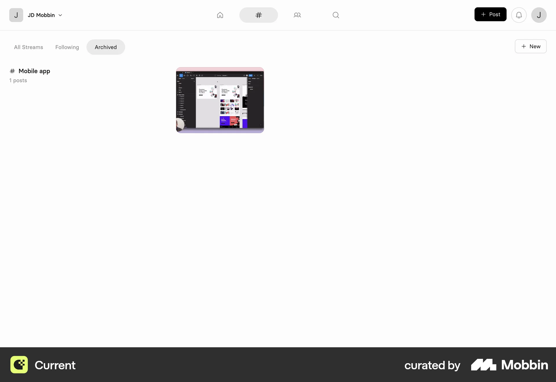 Current Web Trash & Archive screen
