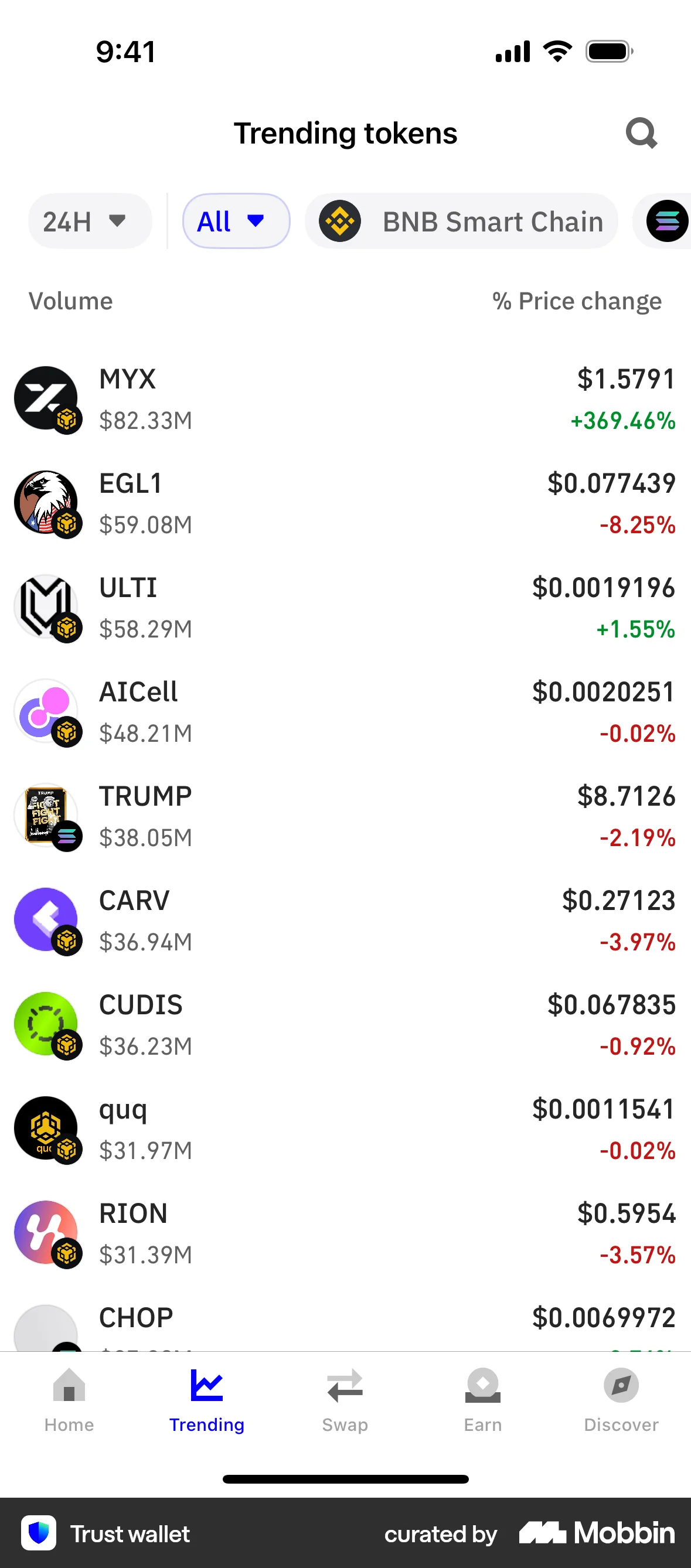 Trust Wallet iOS screen containing Chip UI element