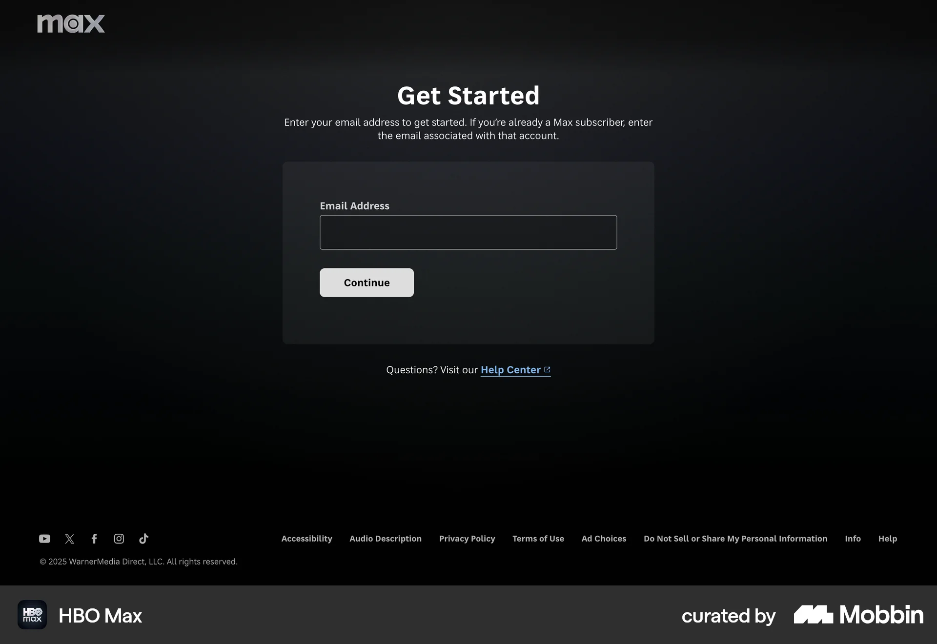 HBO Max Web Entertainment App screen
