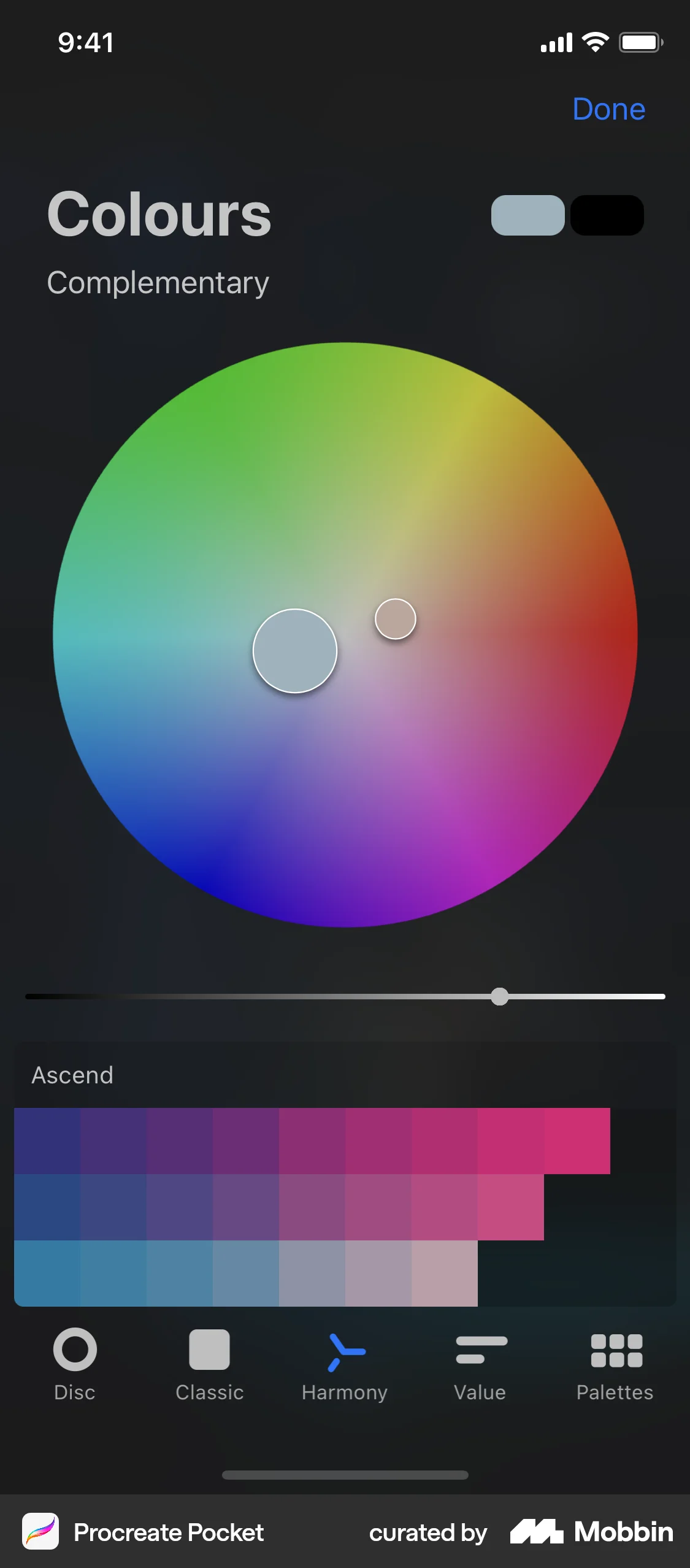 Procreate Pocket iOS screen containing Color Picker UI element
