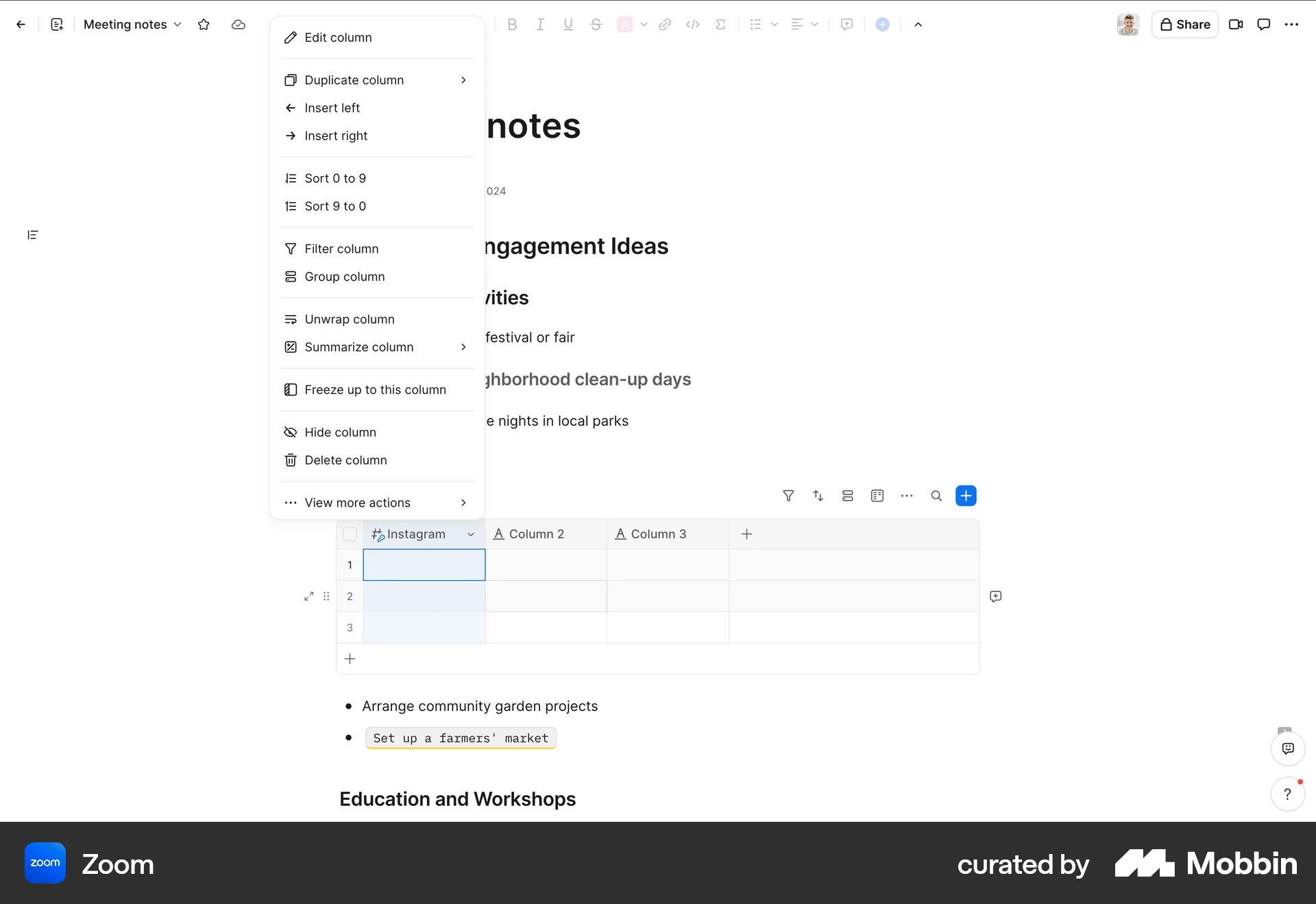 Zoom Web screen containing Context Menu UI element