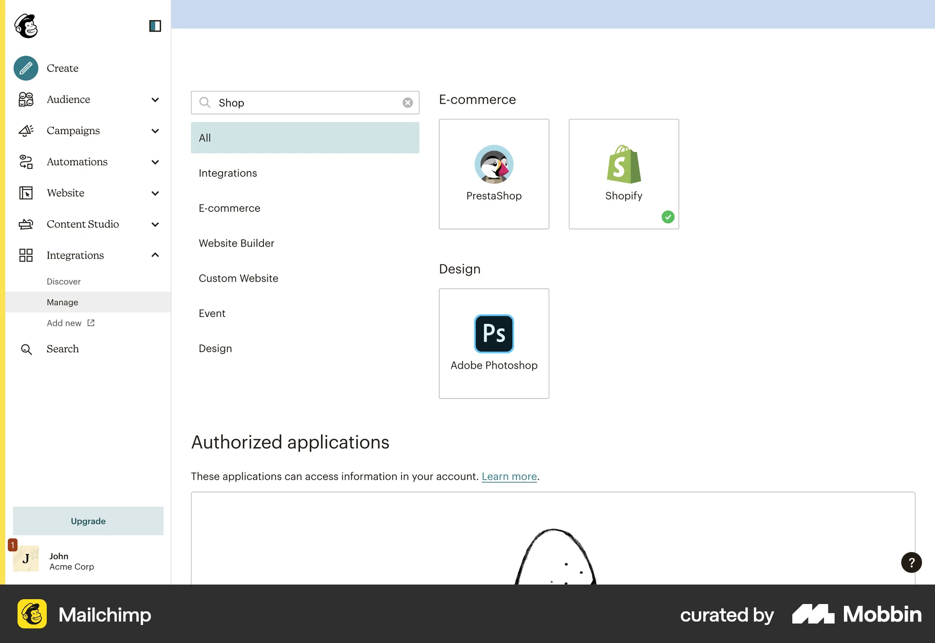 Mailchimp Web Search screen