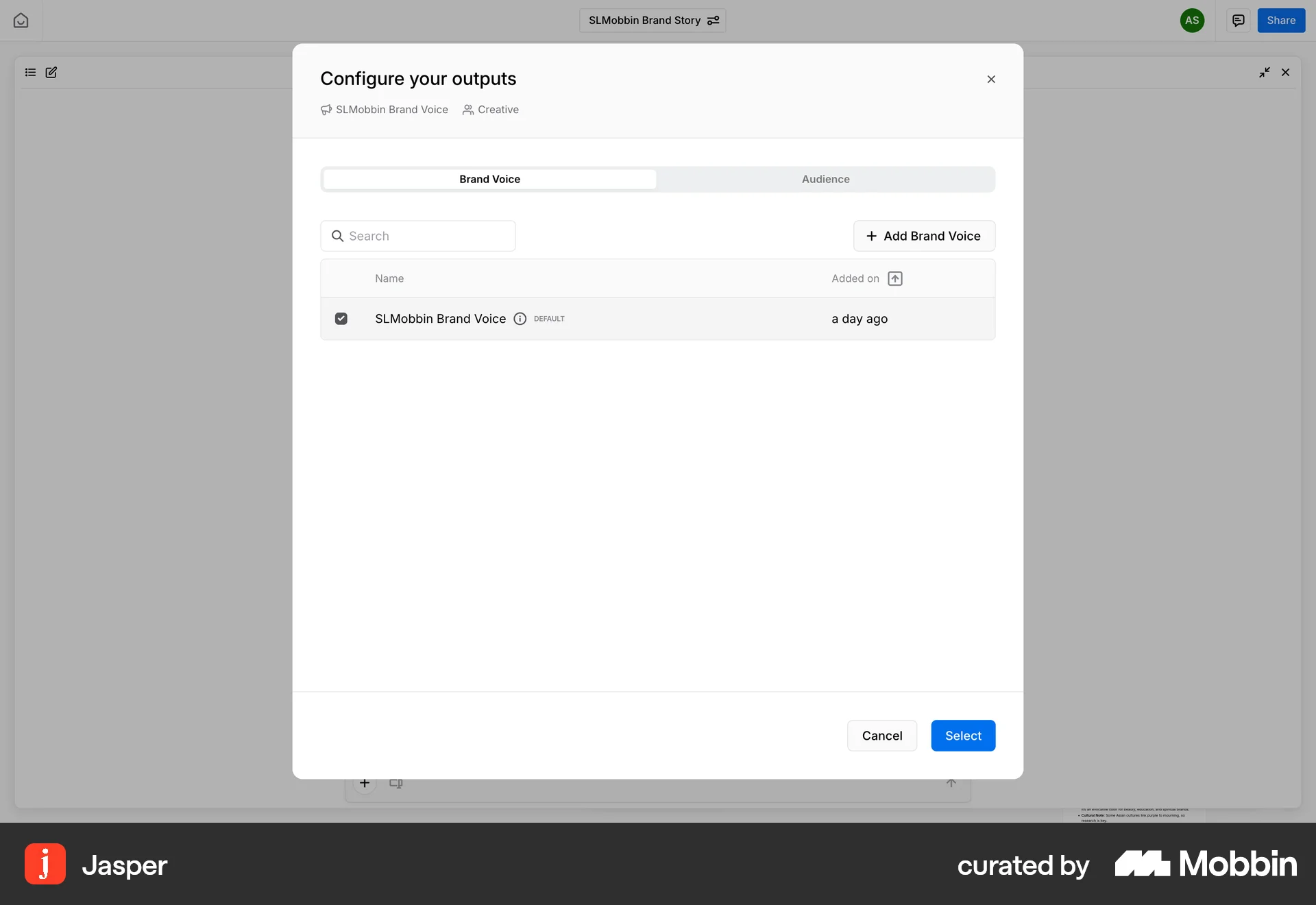 Jasper Web screen containing Segmented Control UI element