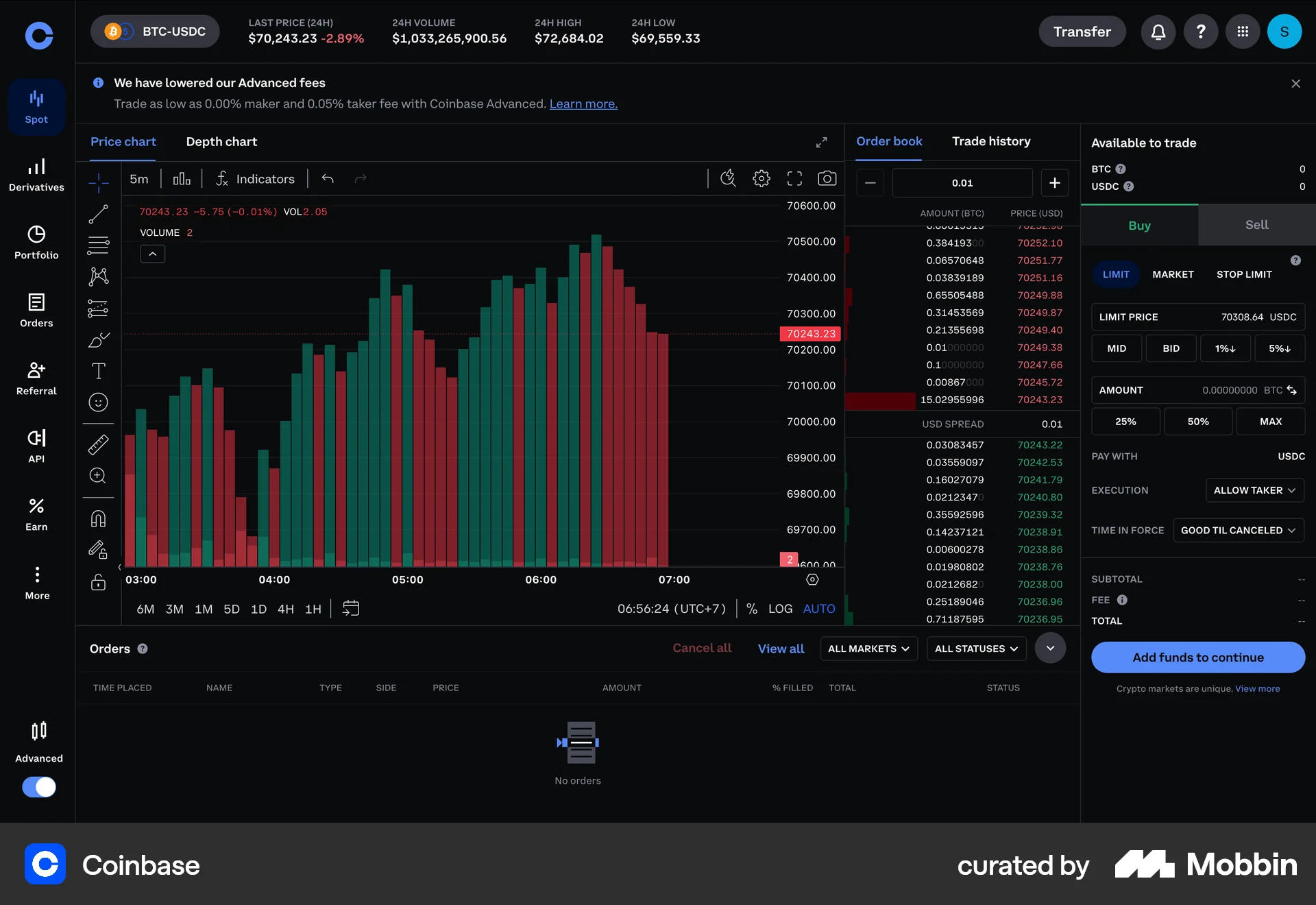 Coinbase Web Charts screen