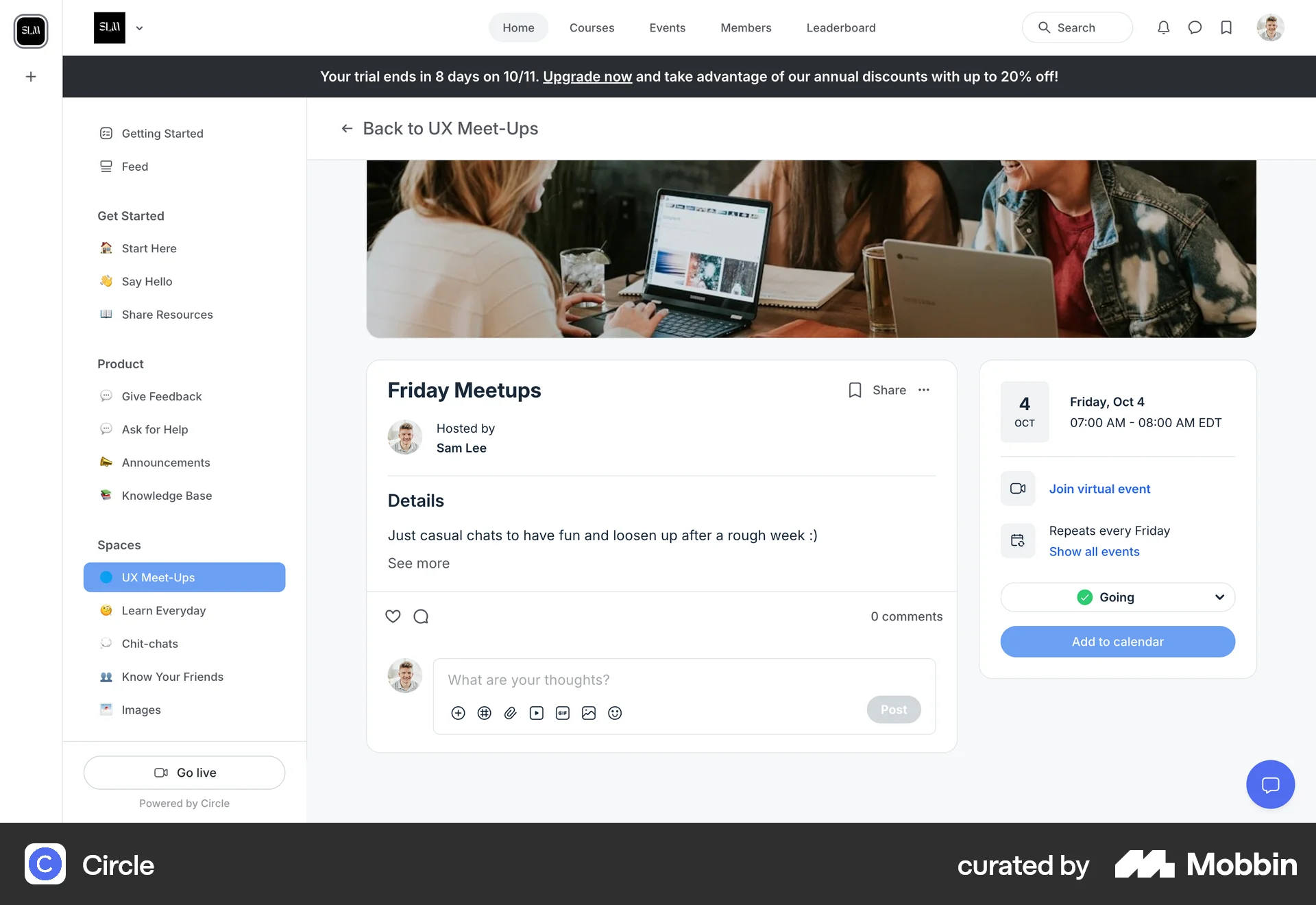Circle Web Event Detail screen