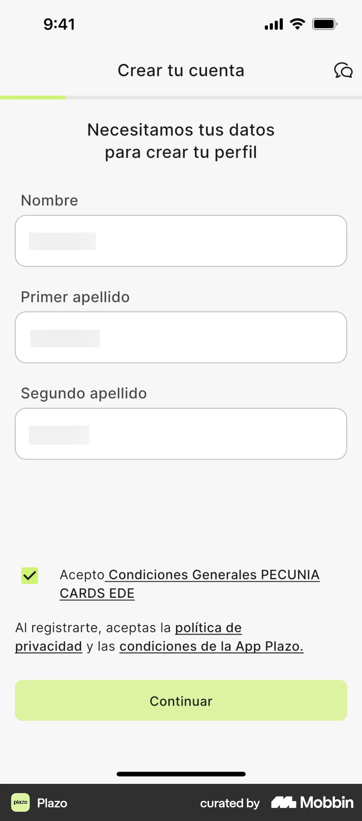 Plazo Onboarding screen