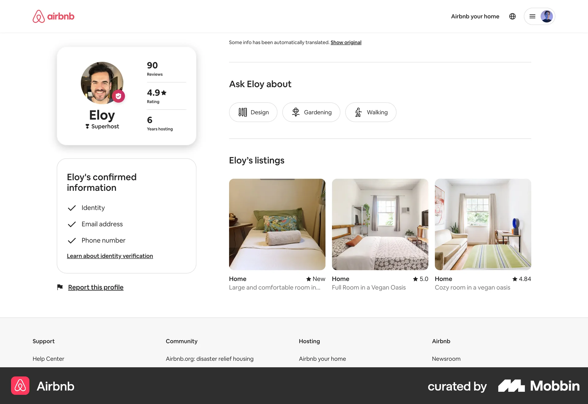 Airbnb Web User / Group Profile screen