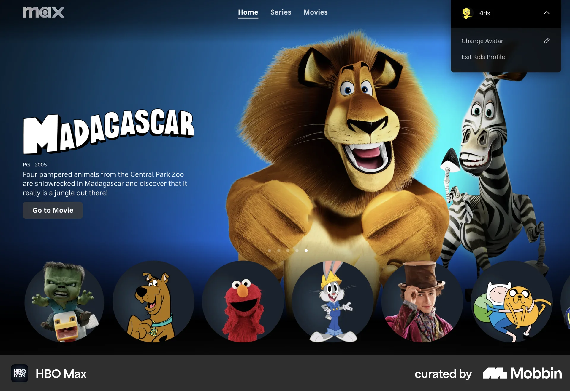 HBO Max Web Action Option screen