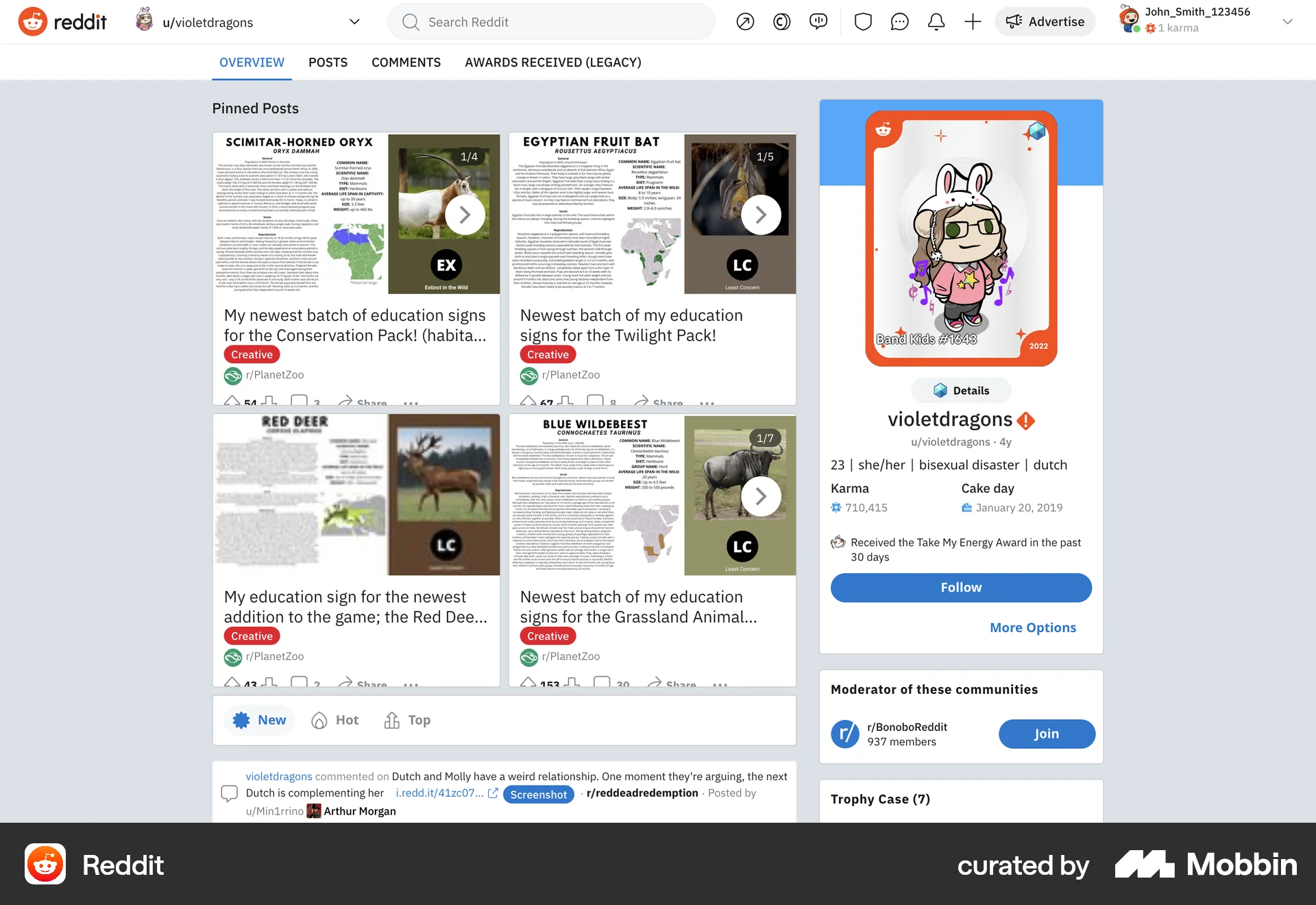 Reddit Web User / Group Profile screen