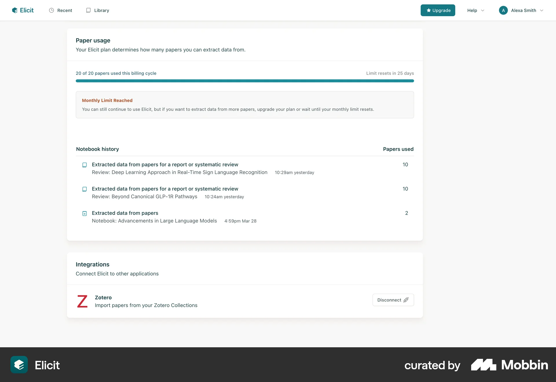 Elicit Web Log Dashboard screen