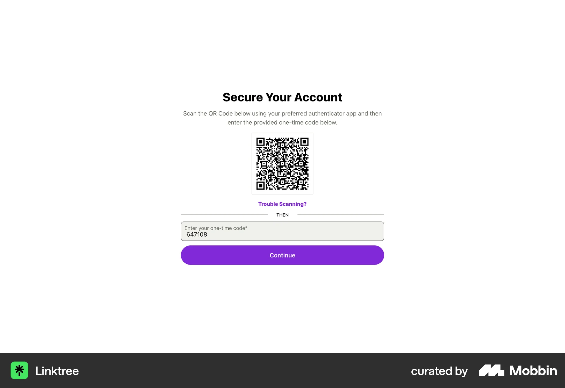 Linktree Web QR Code screen