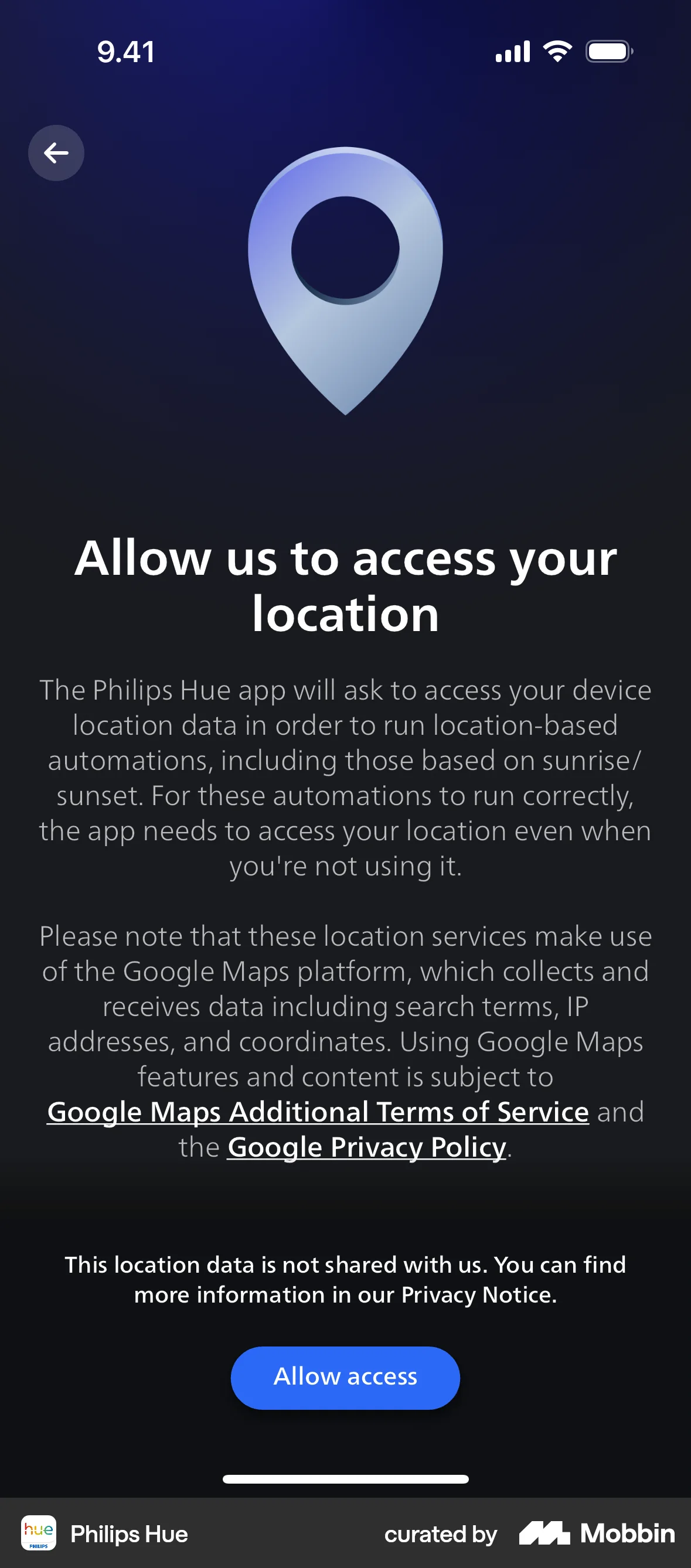 Philips Hue iOS Permission screen