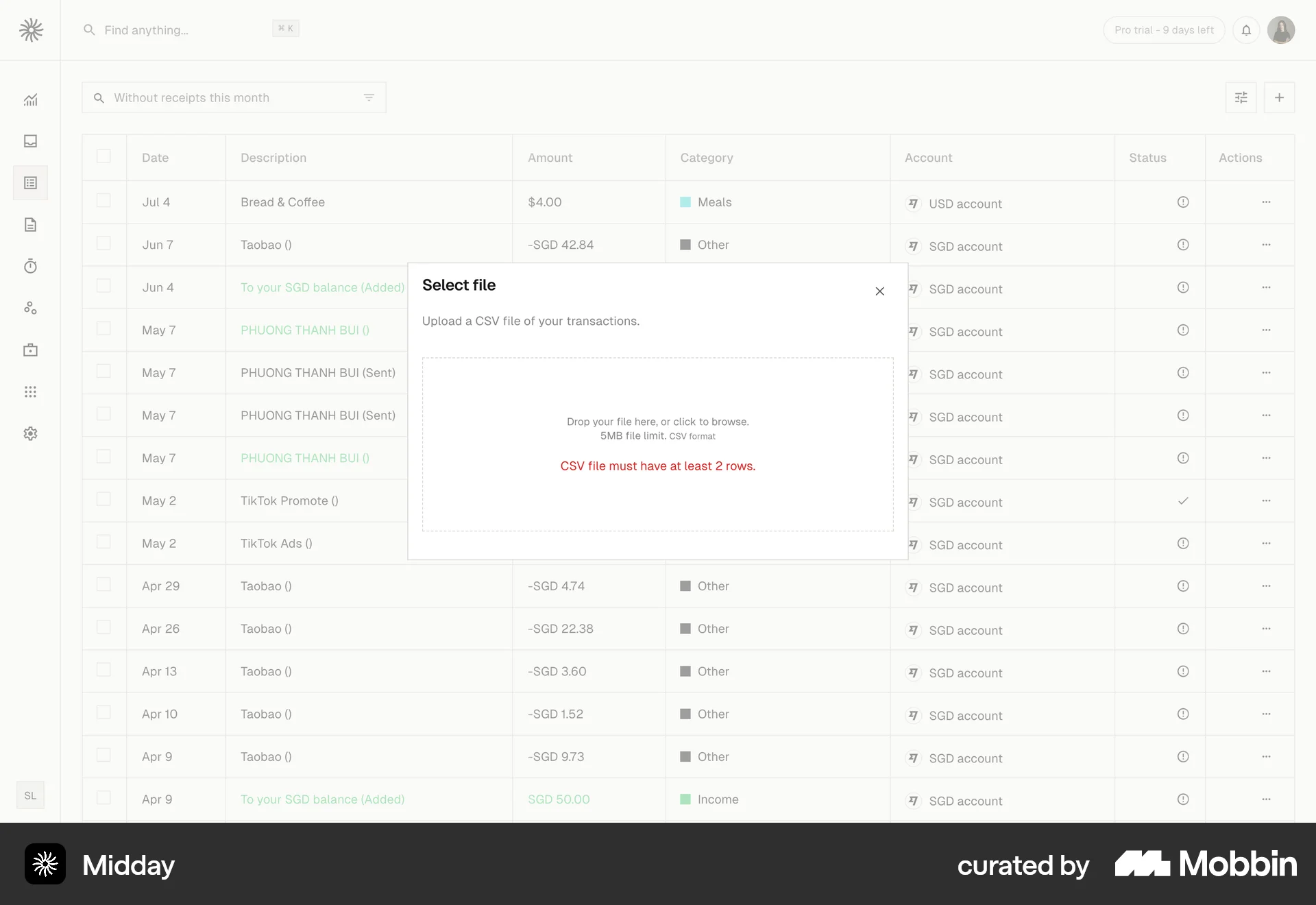 Midday Web Error screen