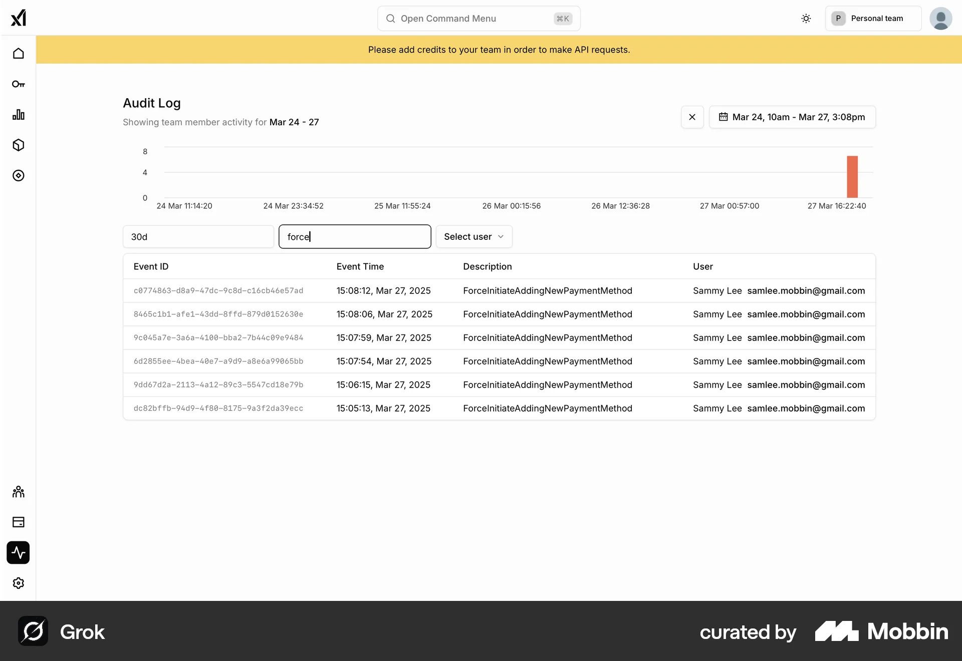 Grok Web Log Dashboard screen