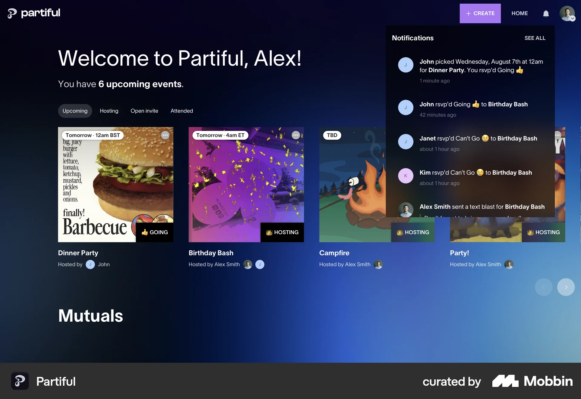 Partiful Web Lifestyle App screen