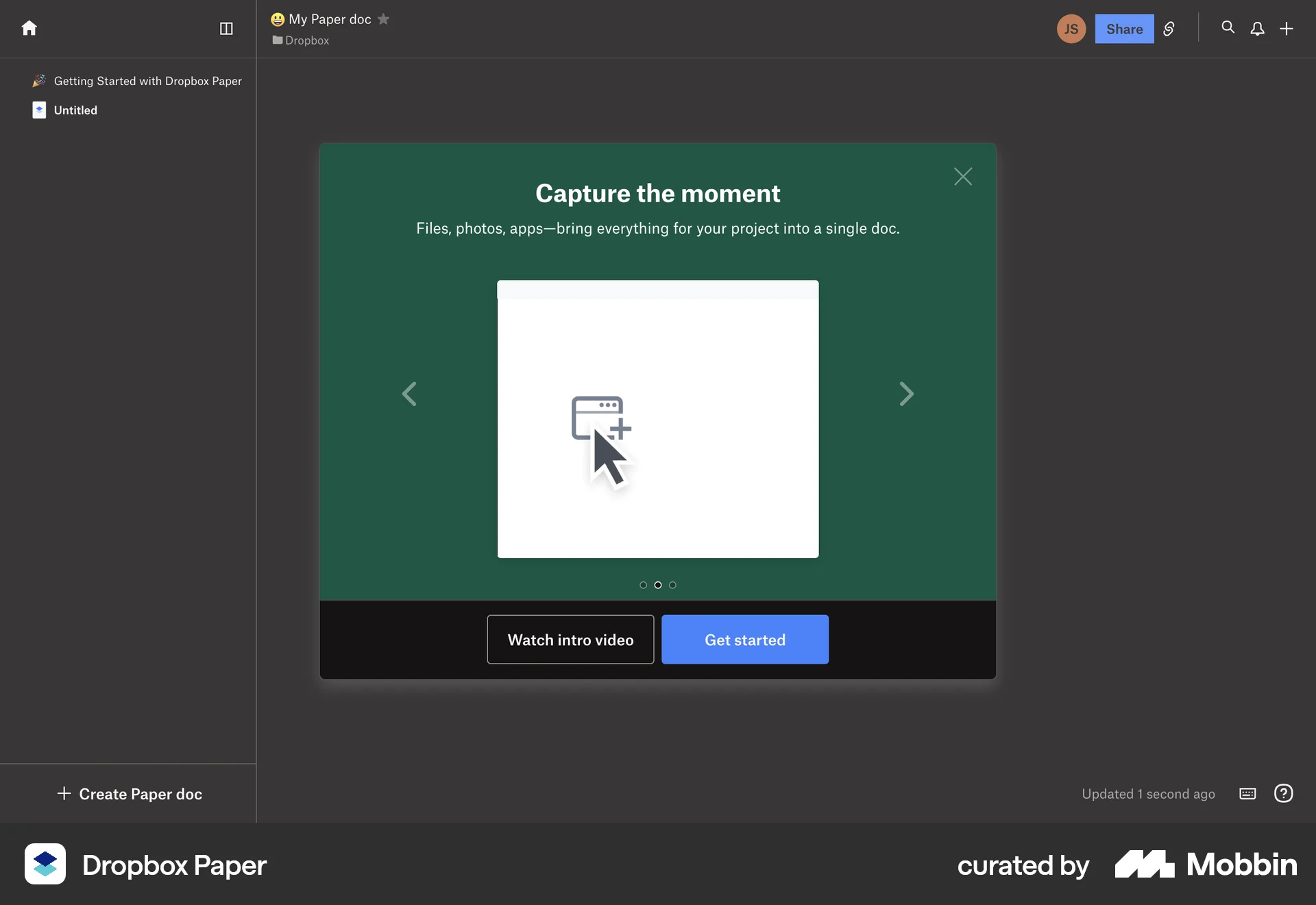 Dropbox Paper Web Guided Tour & Tutorial screen
