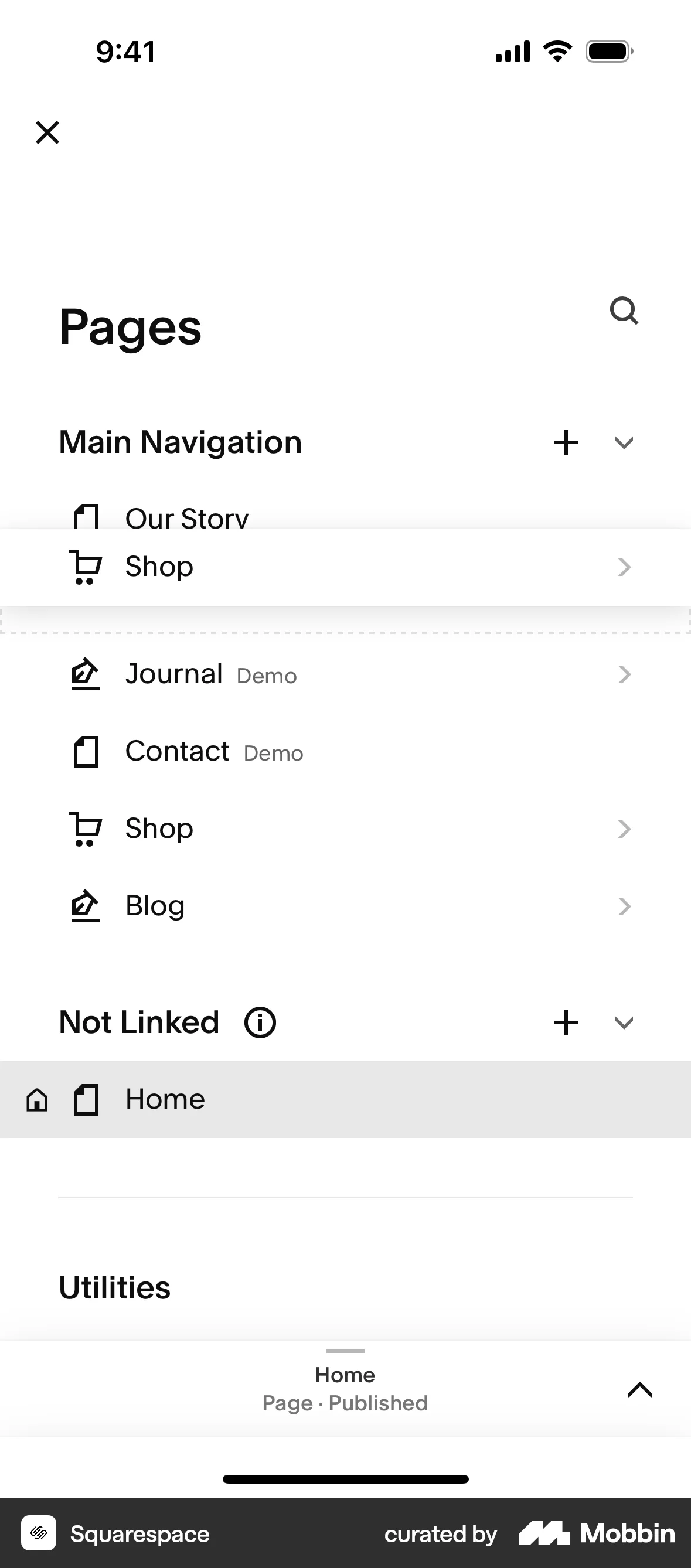 Squarespace iOS Reorder screen